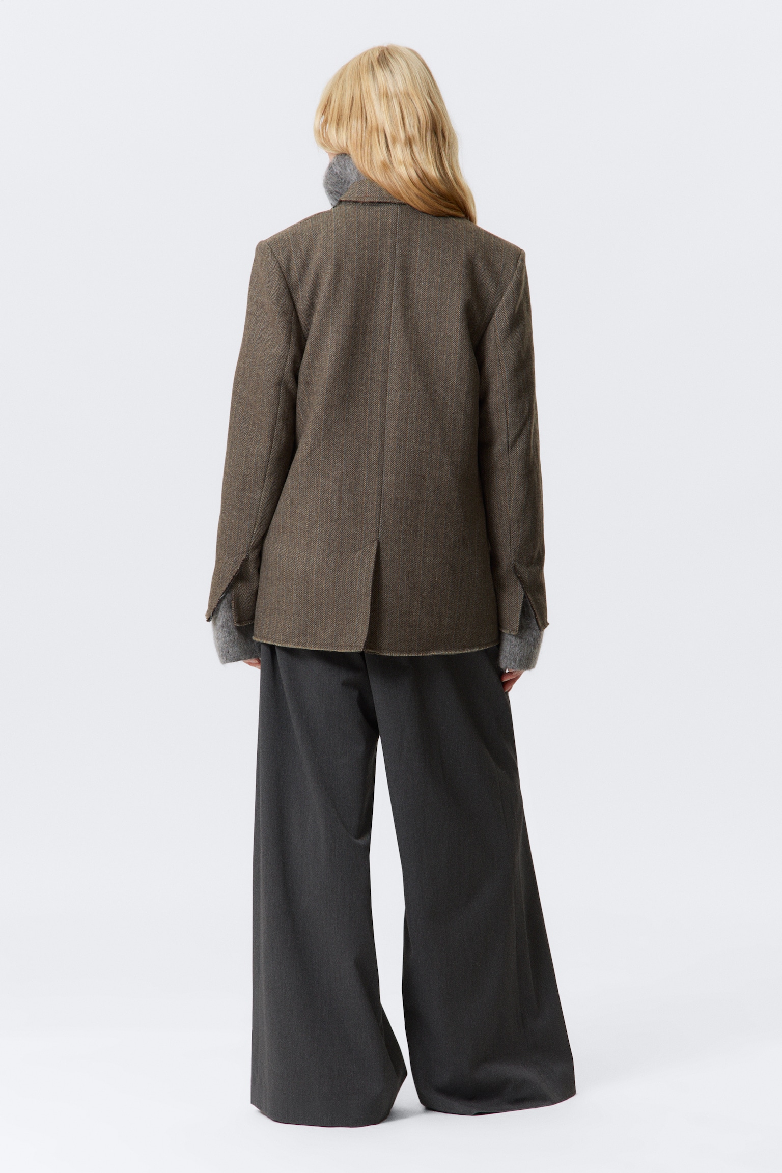Blazer en laine mélangée à chevrons coupe ample - Chevron taupe foncé - 3
