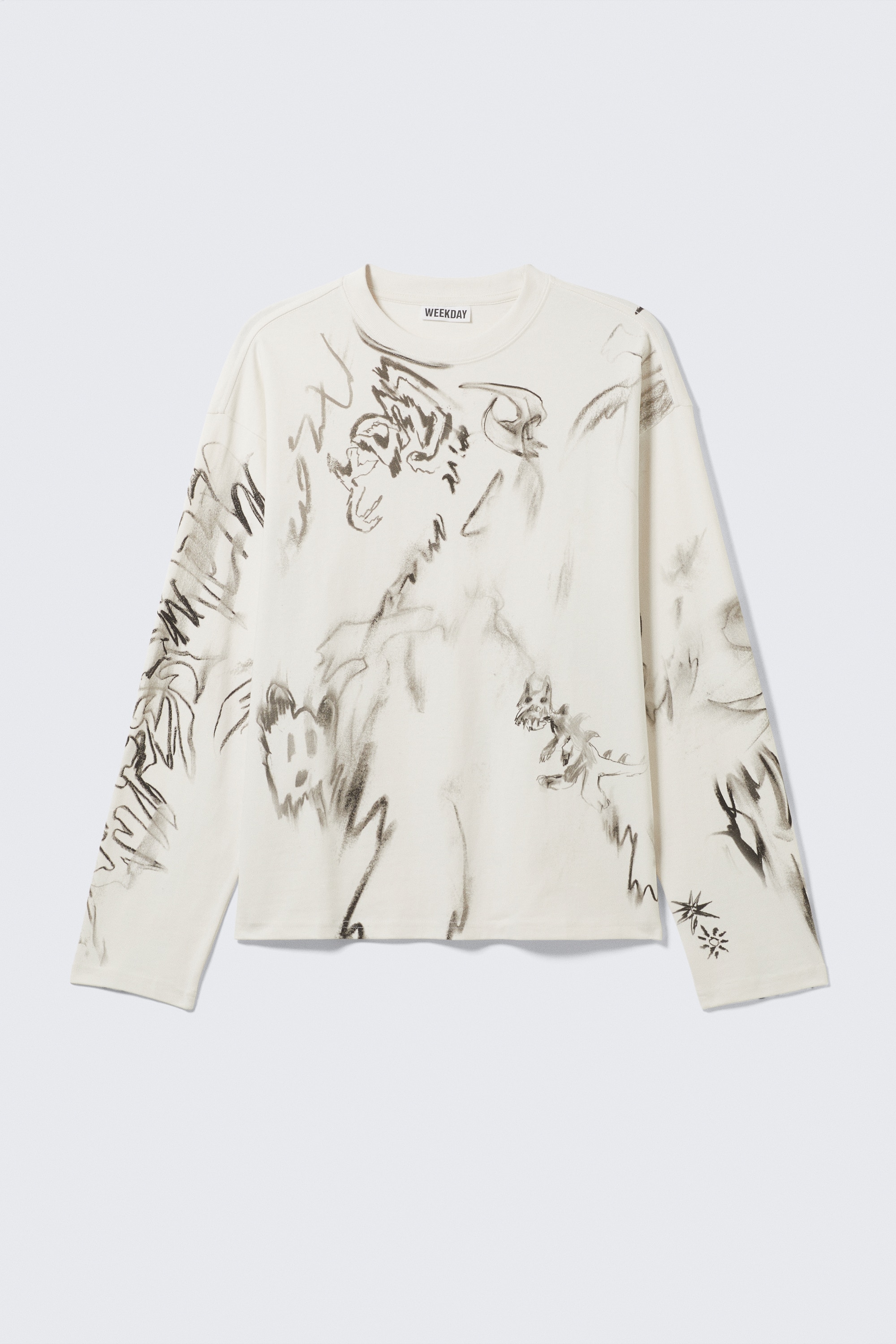 Långärmad Grafisk T-shirt - Vit - Skissbok/Mörkgrå - Big Mess/Tvättad svart - Skull Flame/Vit - Skull Flame/Tvättad grå - Virtual Misson/Mörkgrå - Draktryck/Svart - Angry Panthers