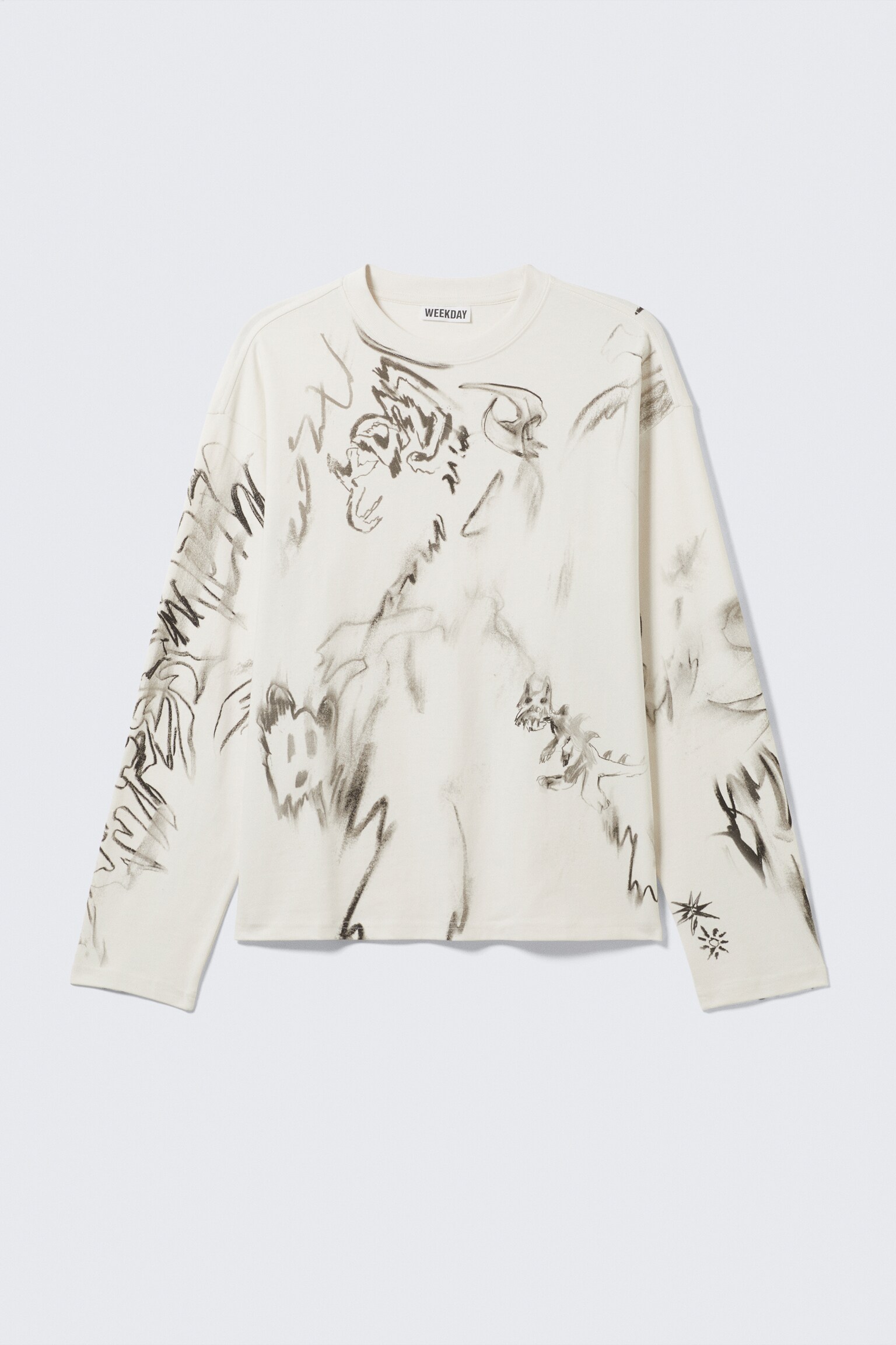 Great Boxy Graphic Long Sleeve T-shirt - White - Sketch Book/Dark Grey - Dragon Print/White - Skull Flame - 2