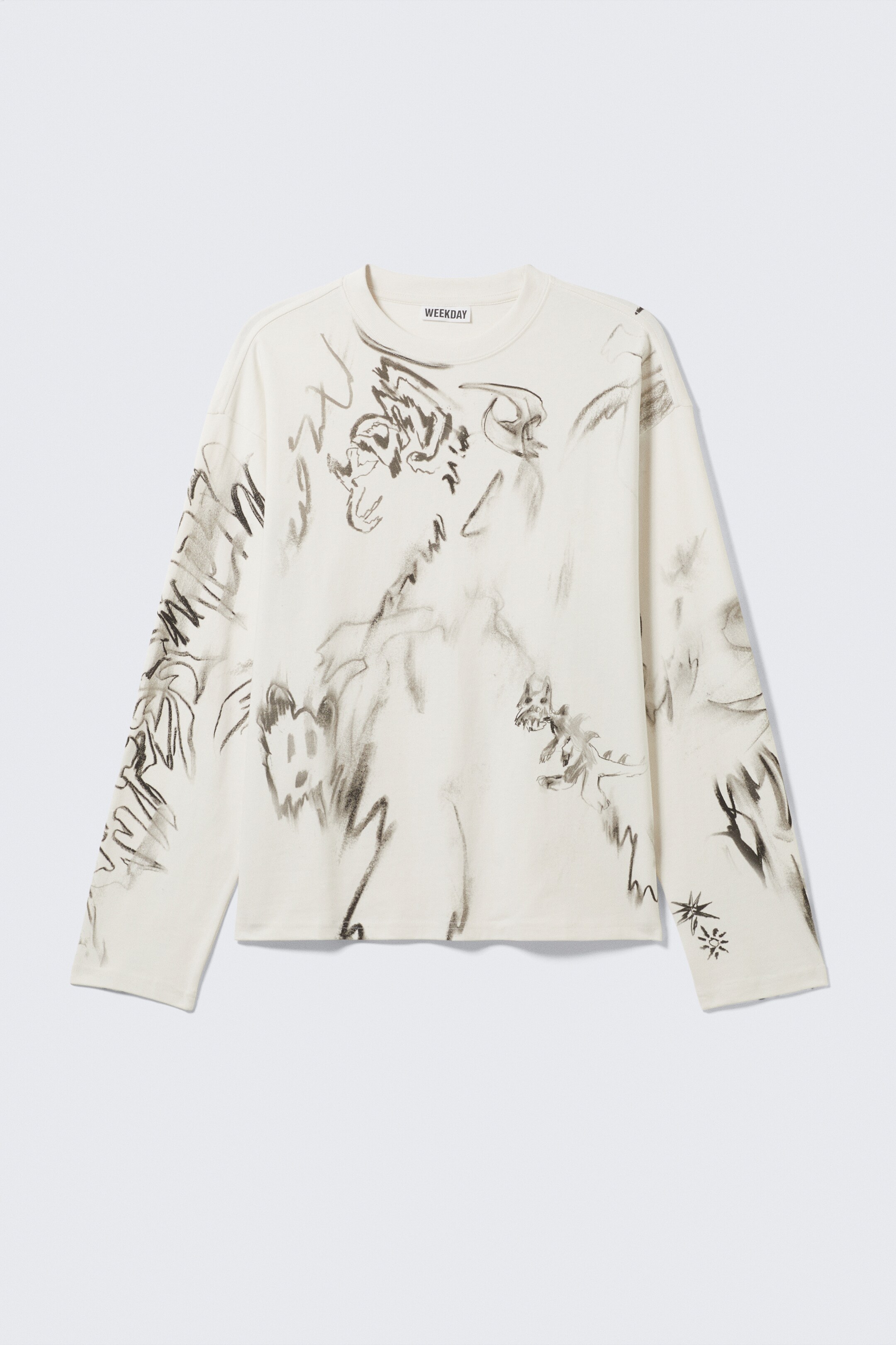 Ingrandisci l'immagine: Great Boxy Graphic Long Sleeve T-shirt - White - Sketch Book - UOMO | H&M CH 5