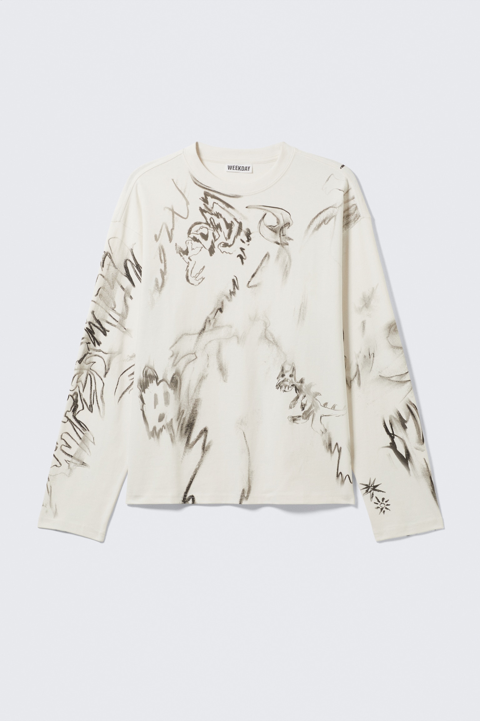 Great Boxy Graphic Long Sleeve T-shirt - Fehér - Sketch Book/Sötétszürke - Big Mess - 3