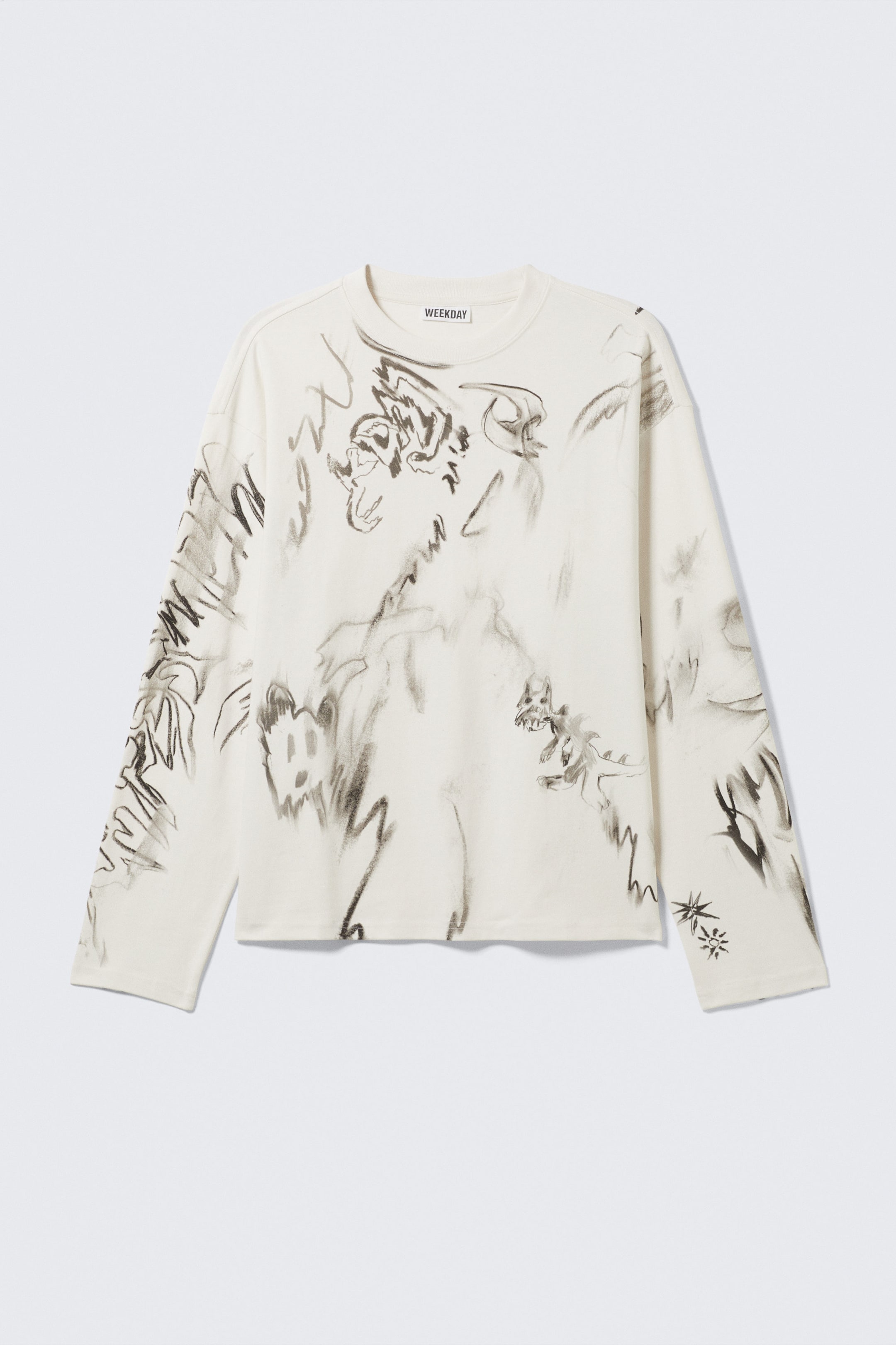 Weiß - Skizzenbuch - Kastiges Langarmshirt mit Grafikprint - 0