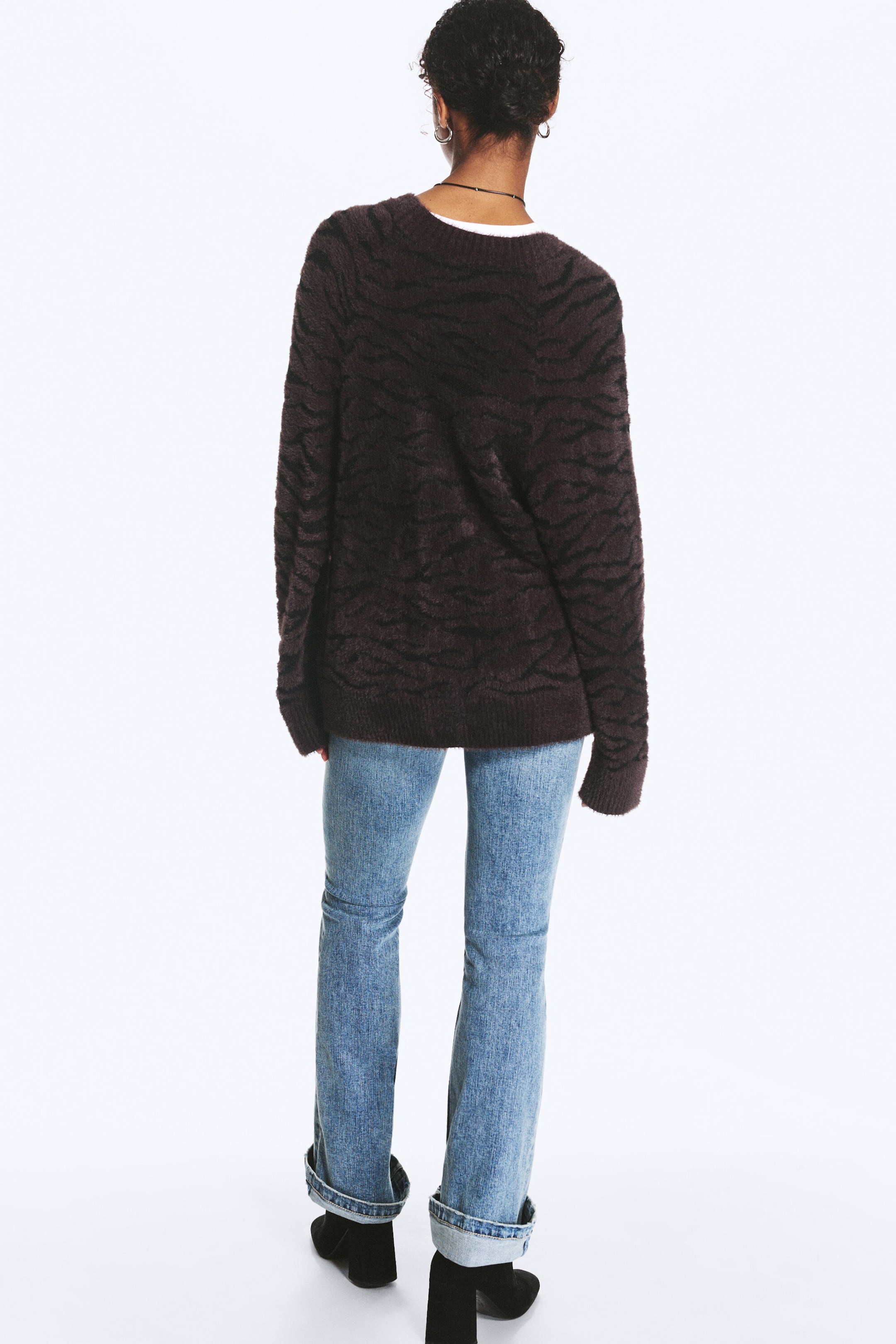 Motif zèbre marron foncé - Cardigan oversize à col en V - 2