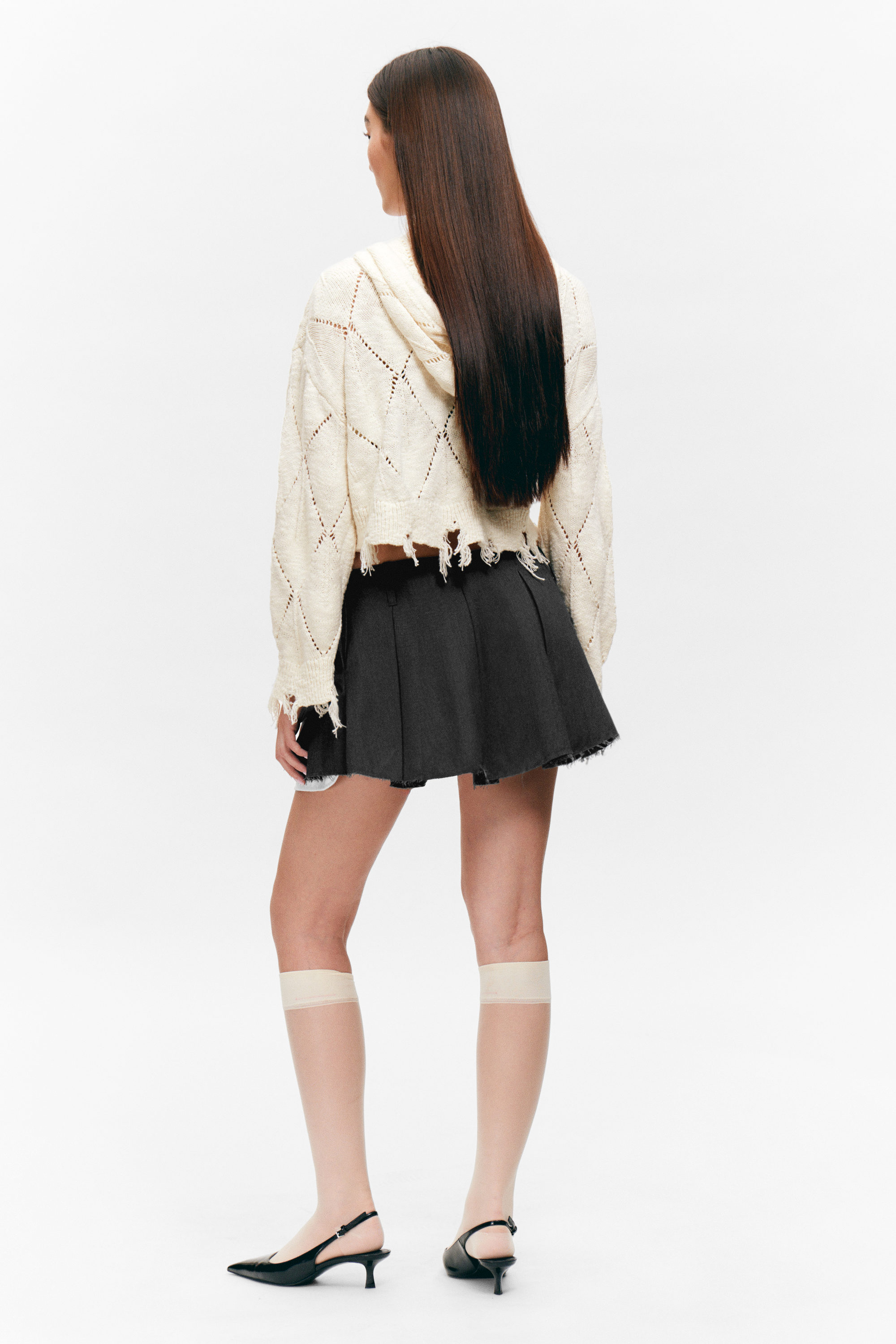 Dark Grey Melange - Pleated Mini Suiting Skirt - 2