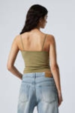 Khaki Green - Fitted Strappy Scoop Neck Singlet - 2