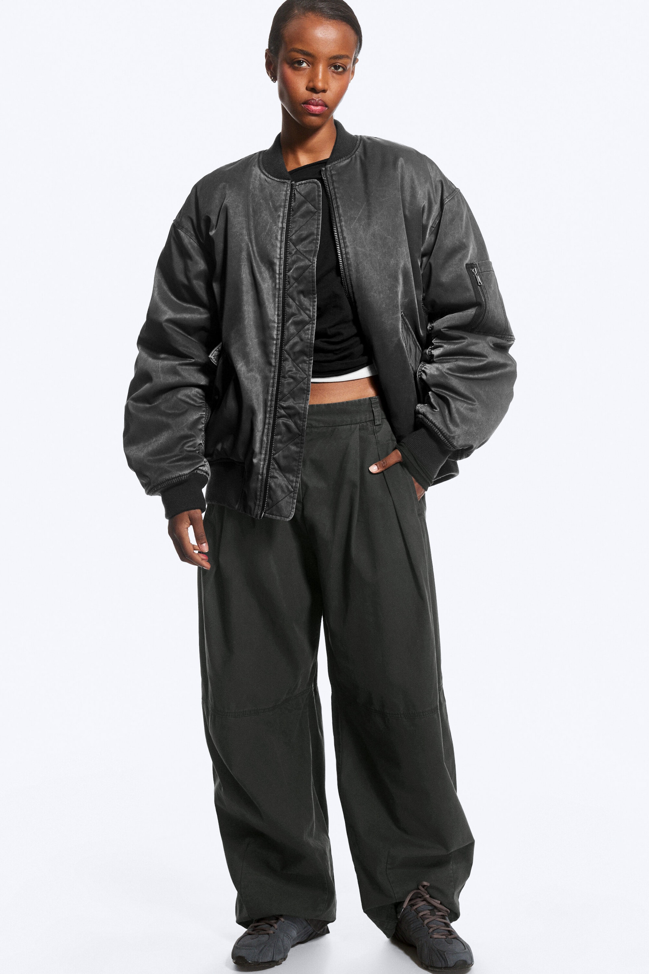 Washed Black – Zwart - Oversized gewatteerd pilotenjack - 1
