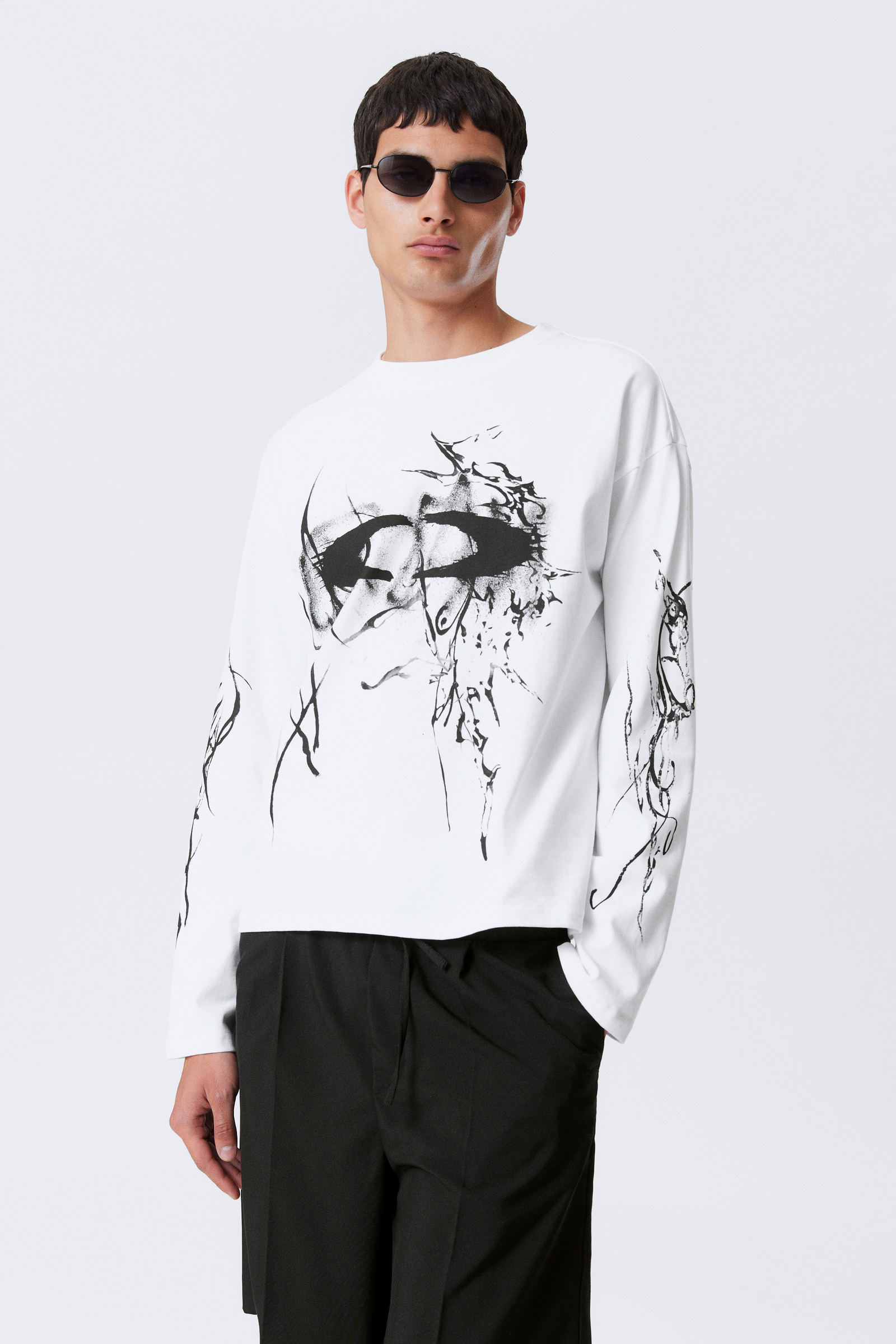 great boxy graphic long sleeve t-shirt - White - Big Mess