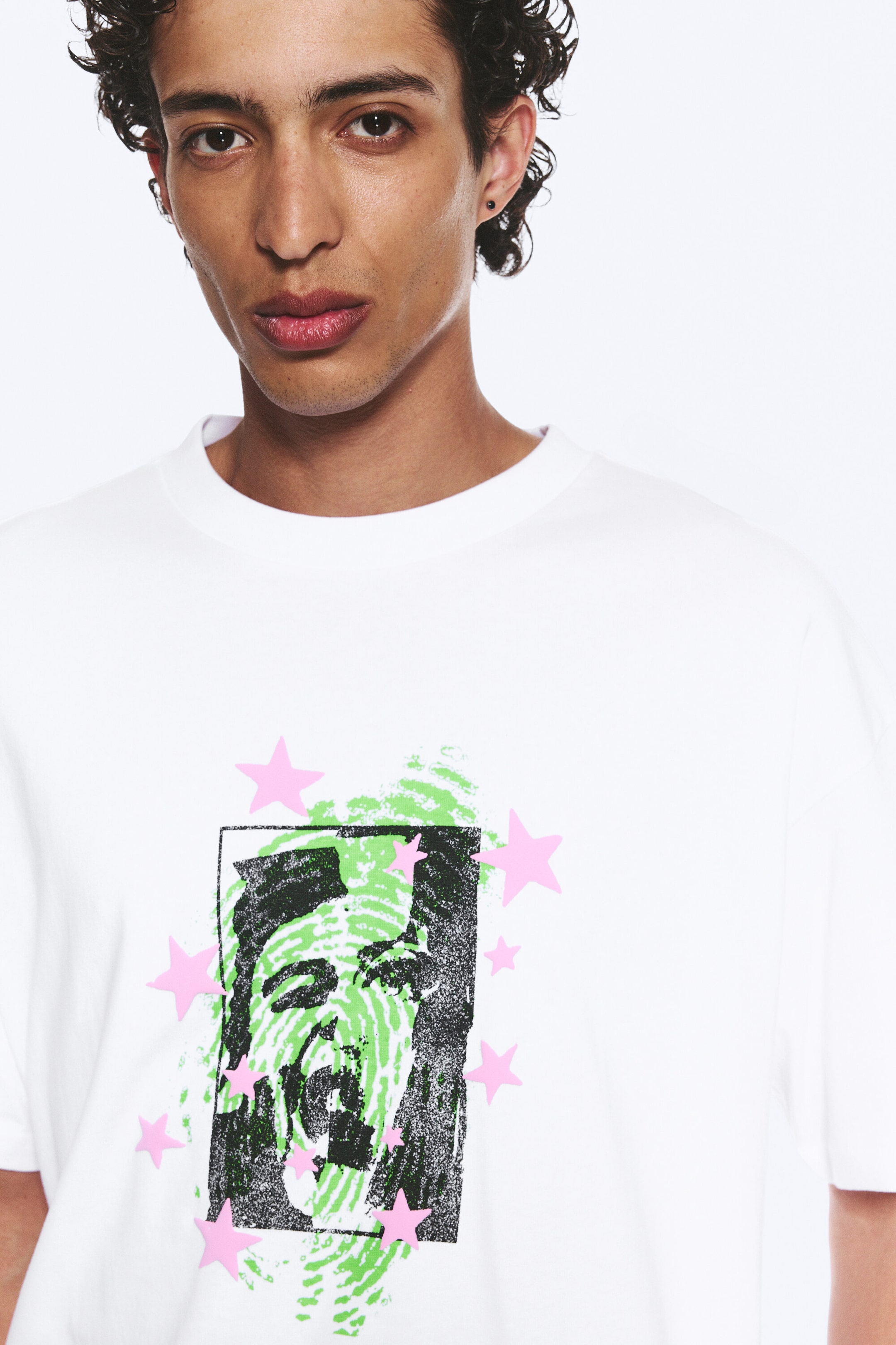 Weiß - Face Off - Bedrucktes kastiges T-Shirt - 2