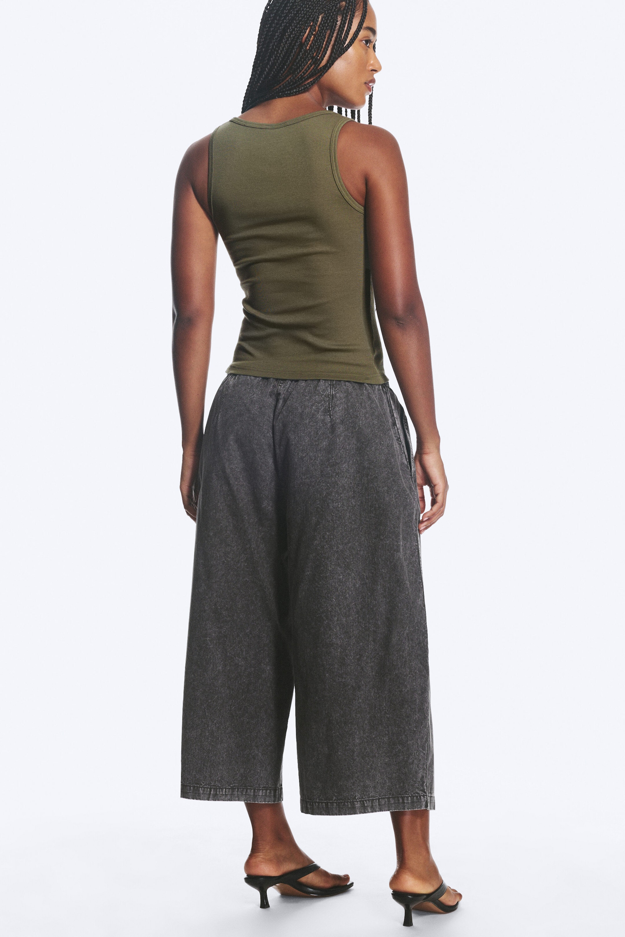 Khaki Green - Slim Square Neck Ribbed Tank Top - 3