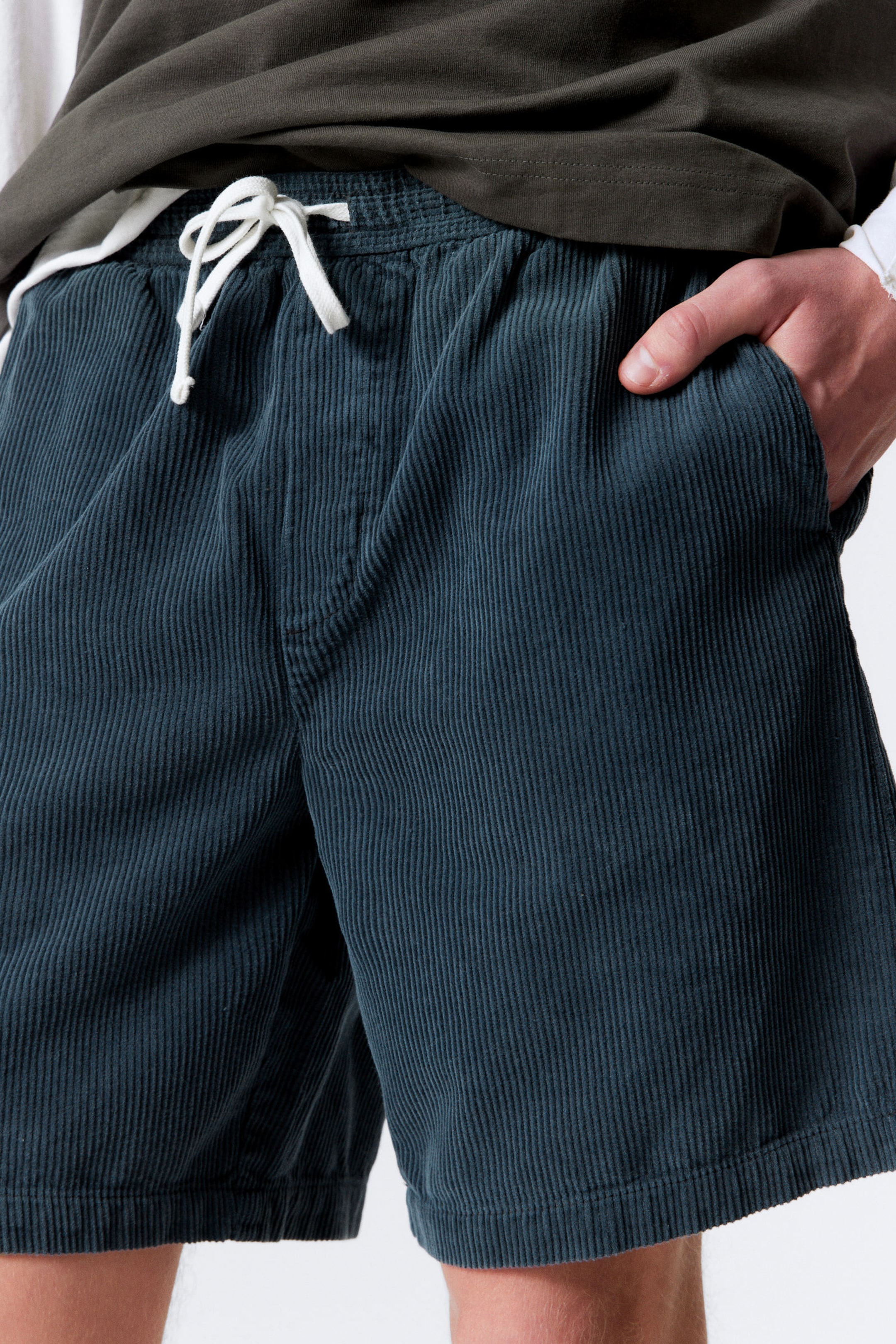 Dark Blue - Relaxed Corduroy Drawstring Shorts - 2