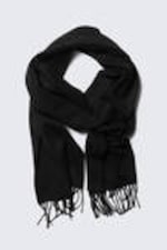 Black - Long Woven Wool Scarf - 1