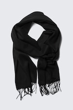 Black - Long Woven Wool Scarf - 0