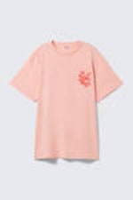 Light Pink - Floral Print - Graphic Oversized Cotton T-shirt - 3