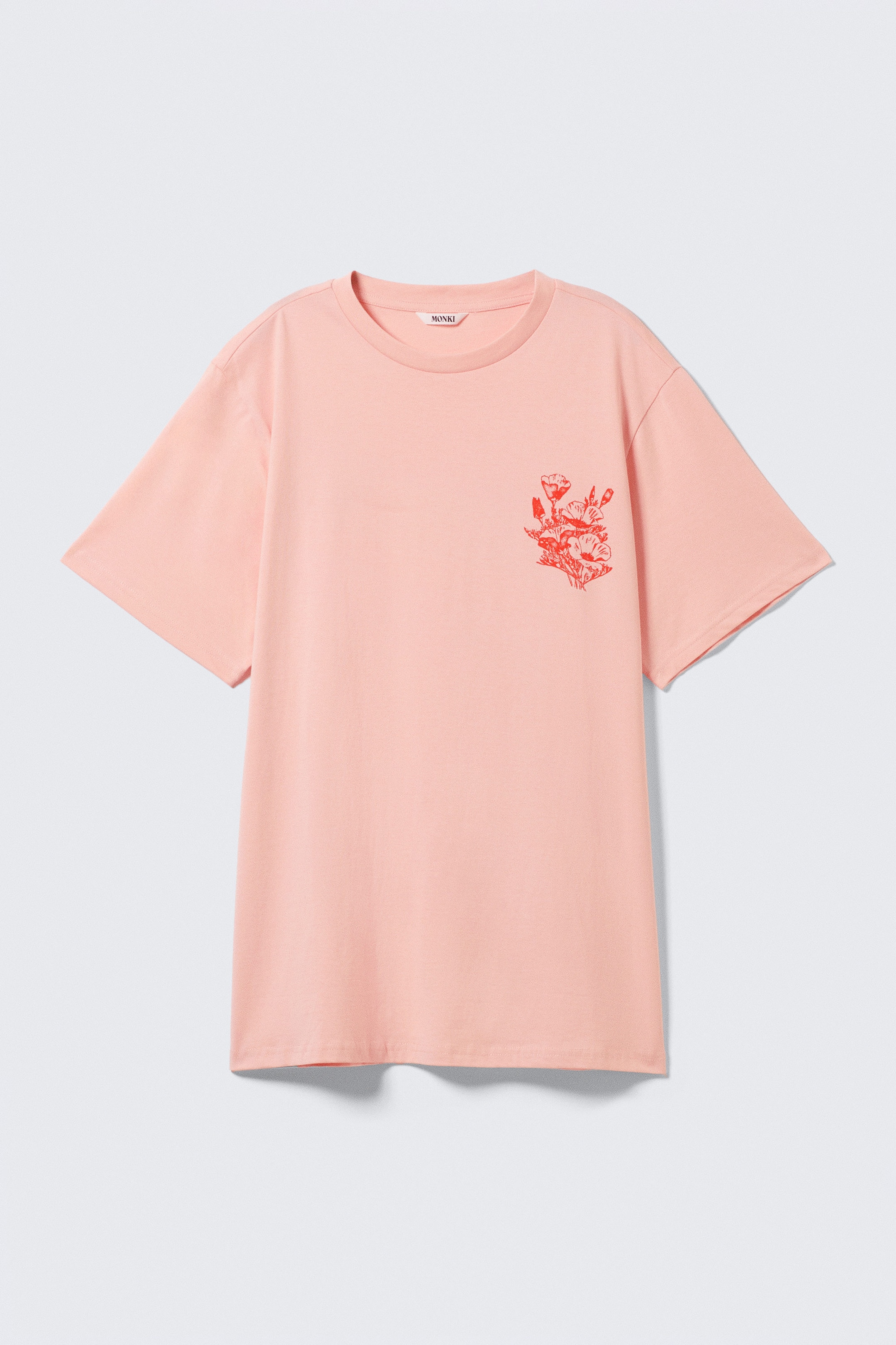 Light Pink - Floral Print - Graphic Oversized Cotton T-shirt - 1