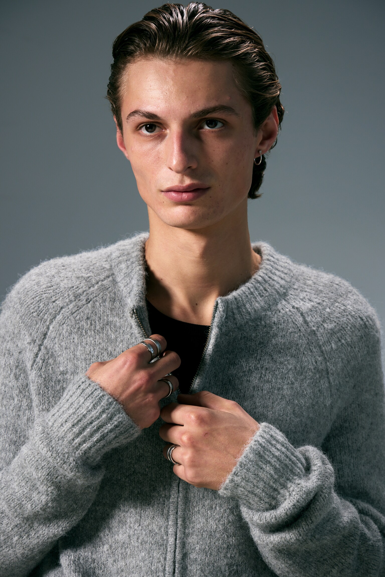 Vetoketjullinen raglanhihainen villasekoitekardigan - Meleerattu harmaa - 7