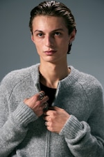 Grau meliert - Zip-Cardigan mit Raglanärmeln aus Wollmischung - 2