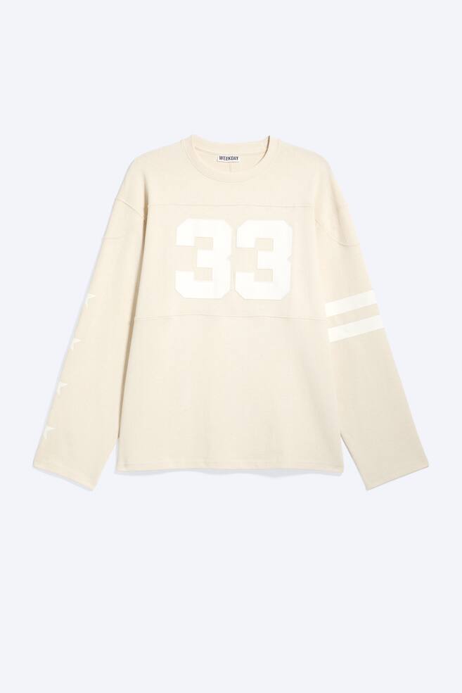 Maglia ampia a maniche lunghe in stile varsity - Beige Chiaro - 33 - 1