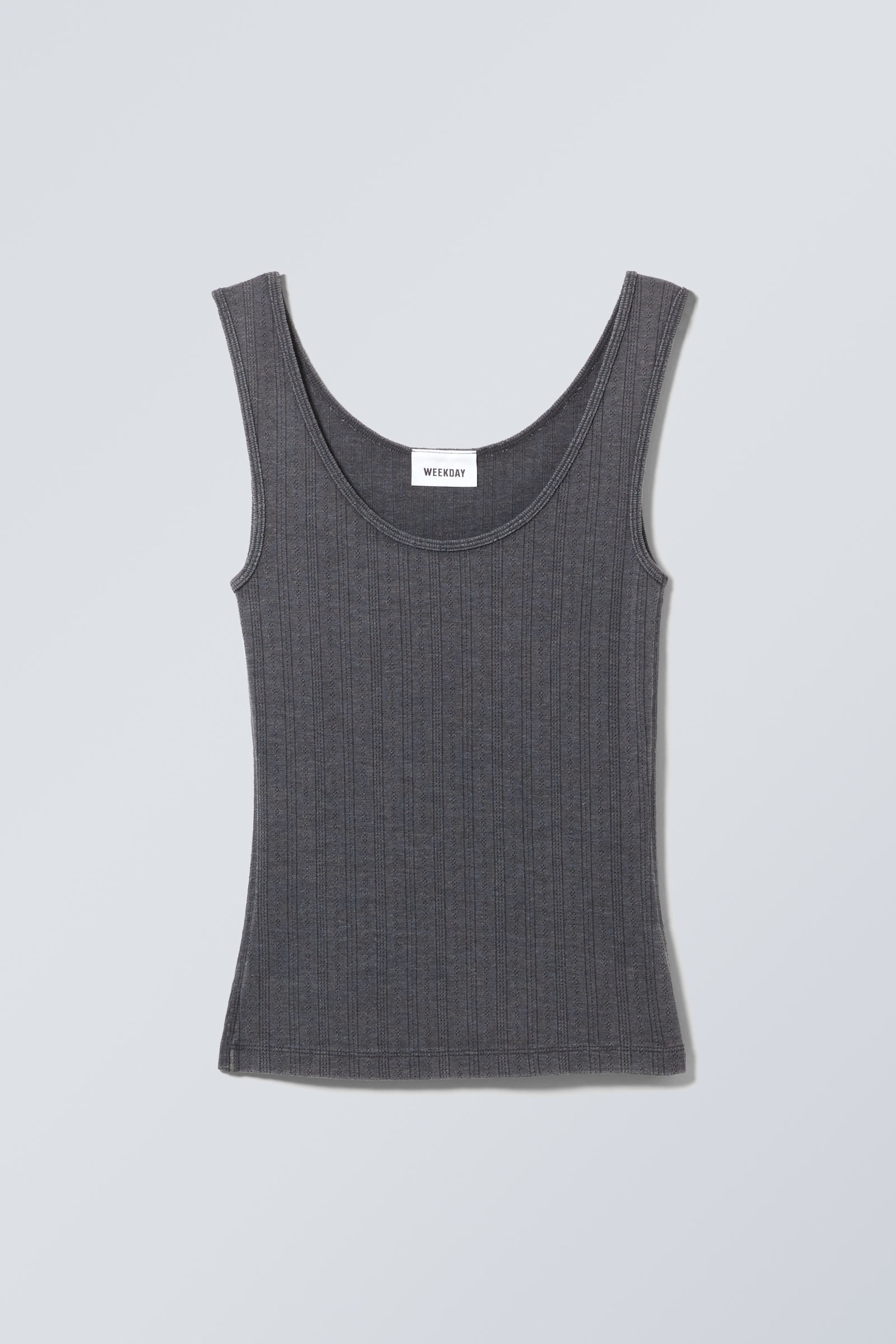 Anthracite - Fitted Pointelle Tank Top - 0