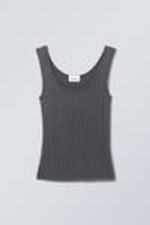 Anthracite - Fitted Pointelle Tank Top - 0