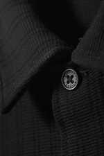 Black - Knitted Short-Sleeved Button-Up Shirt - 1