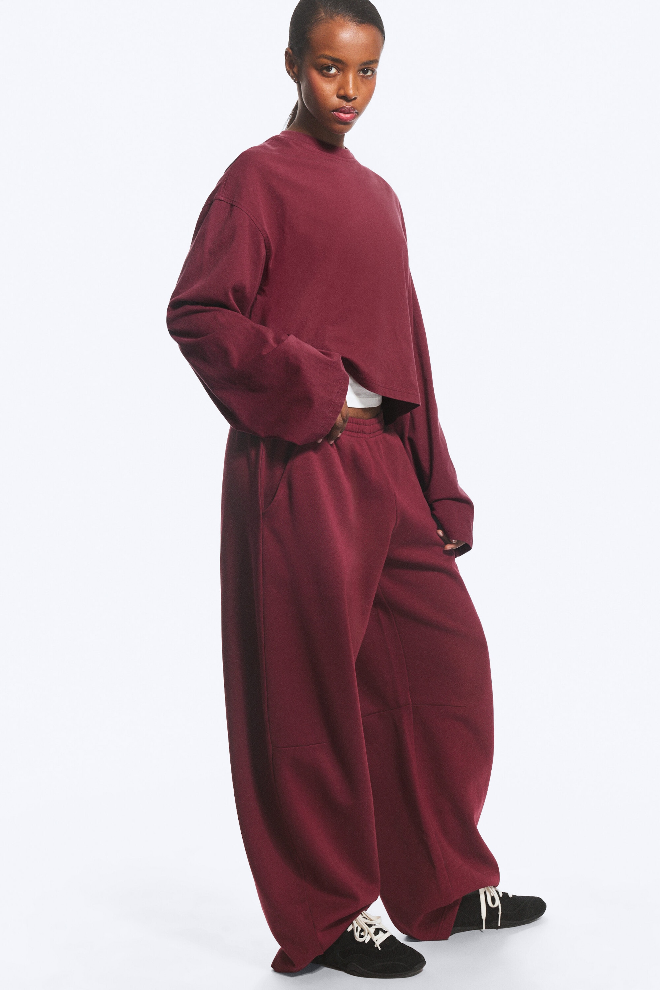 Washed Dark Red - Mid-Rise Heavyweight Barrel Sweatpants - 3