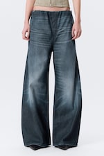 Mid Blue - Dark Blue - Low Rise Loose Fit Denim Joggers - 0