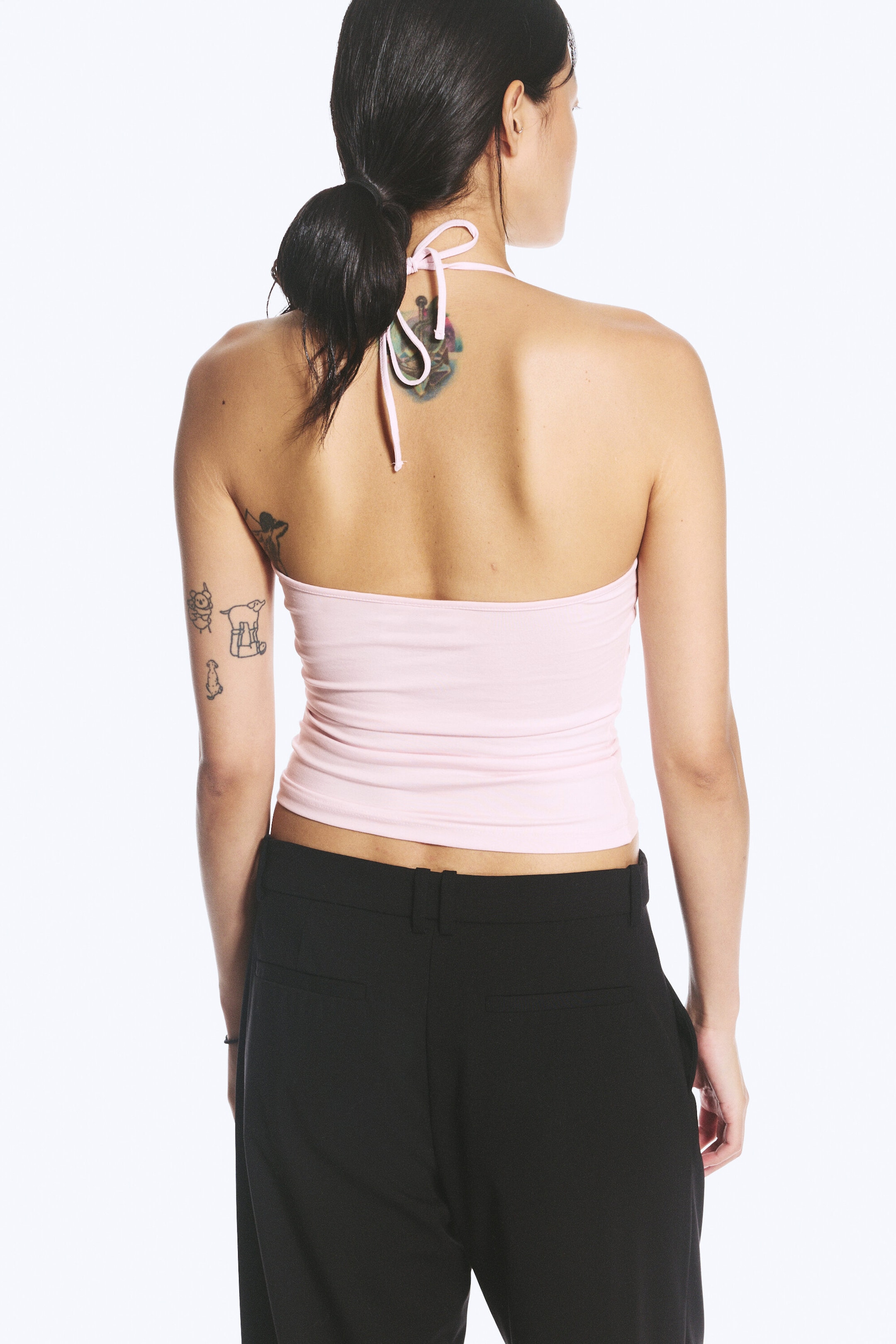 Light Pink - Slim Halterneck Cotton Top - 3