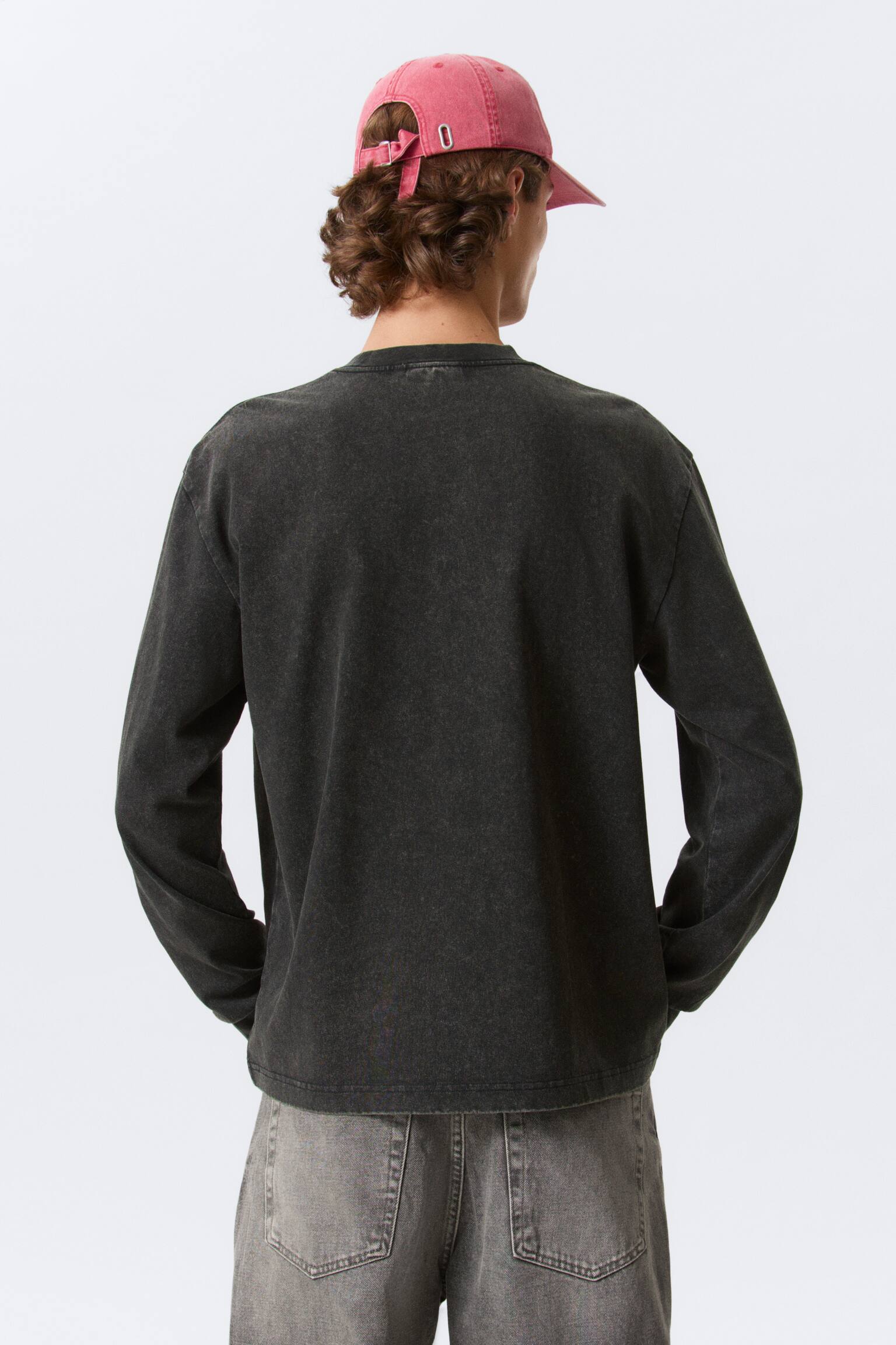 T-shirt graphique à manches longues décontracté - Gris délavé - Imprimé rouge - 4