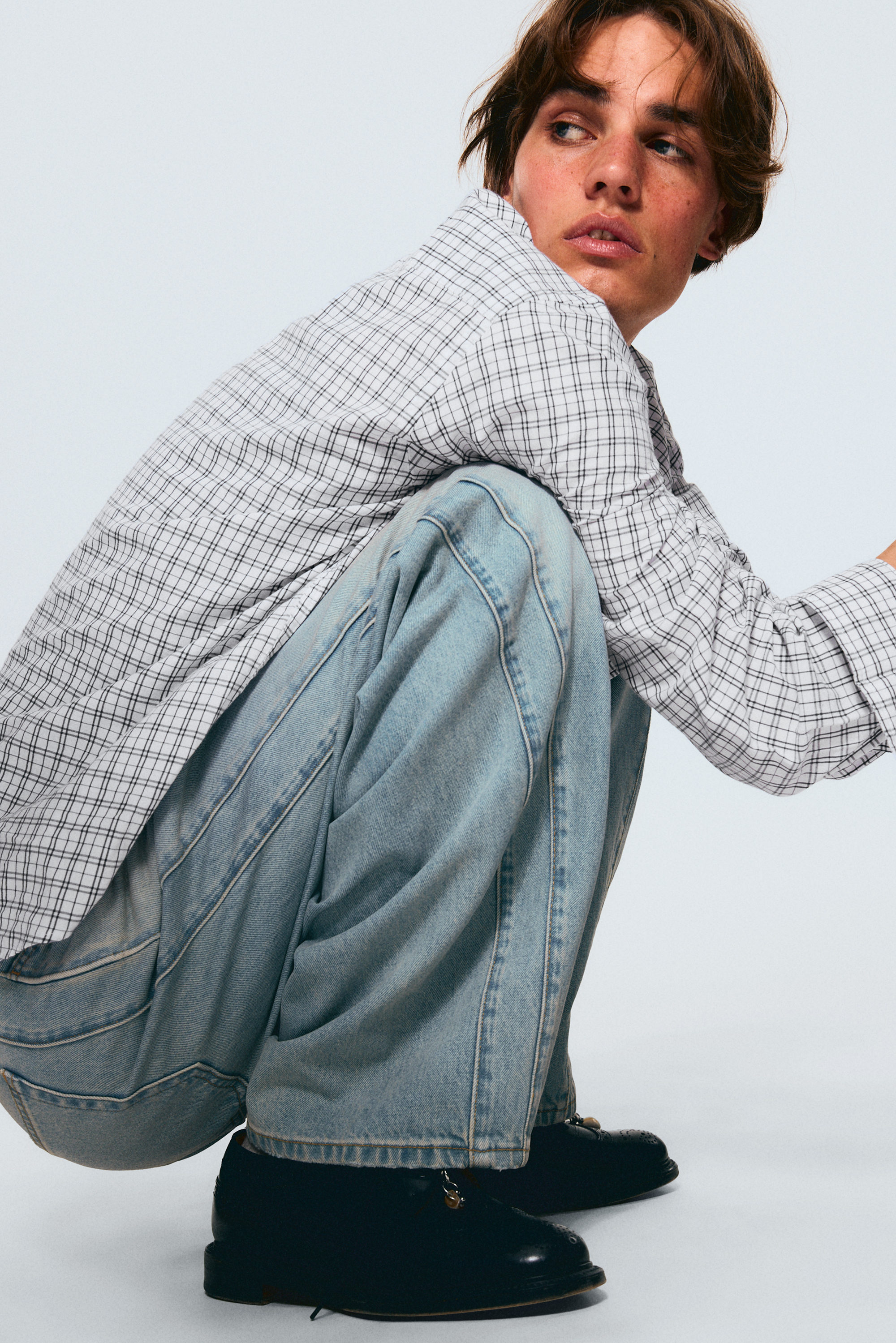 Port Blue - Light Blue - Panelled Loose Fit Baggy Leg Unisex Jeans - 1