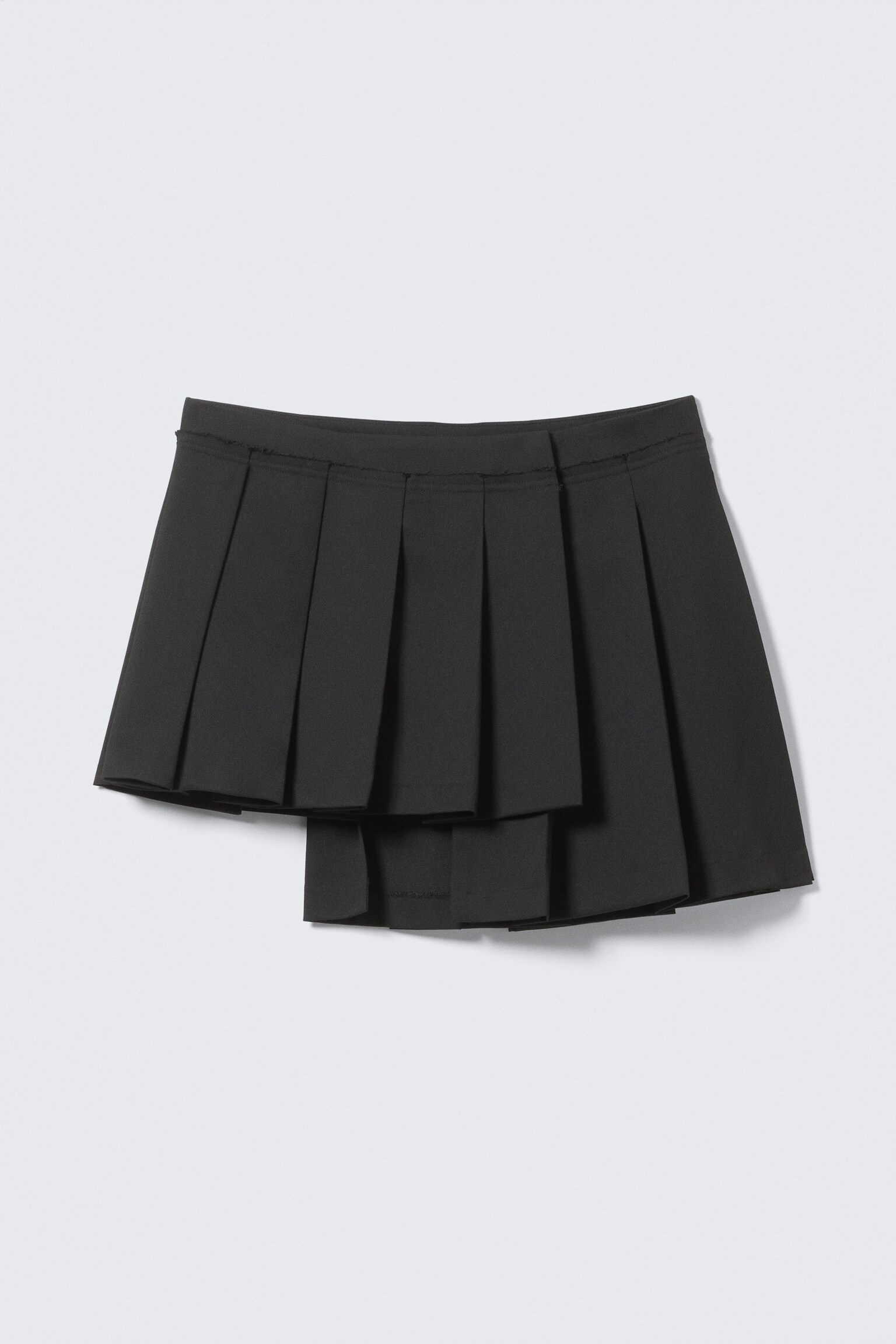 Asymmetric Pleated Wrap Mini Skirt - Black/Dusty Dark Green Check - 2