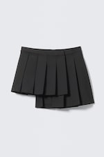 Black - Asymmetric Pleated Wrap Mini Skirt - 0