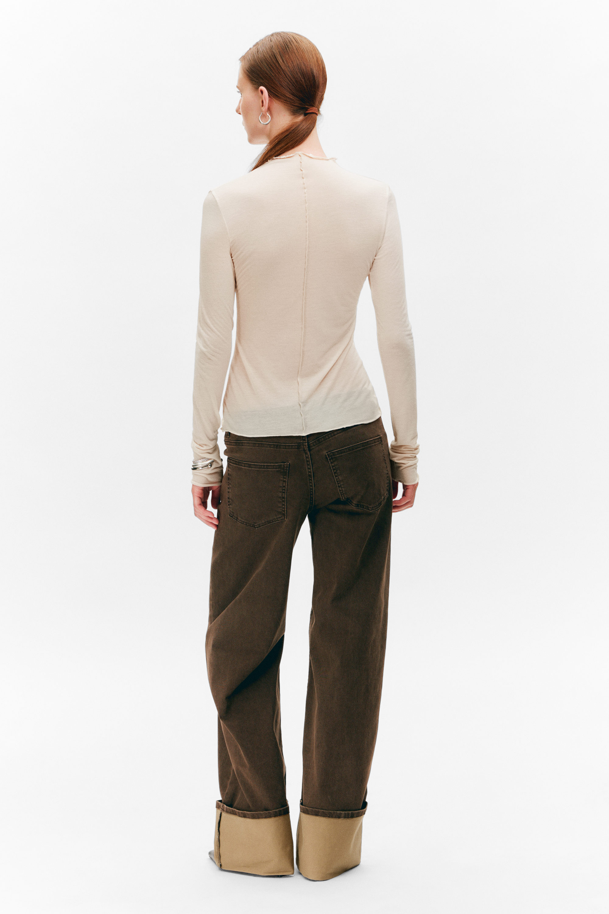 Beige - Top met lange mouwen - Slim Fit - 2