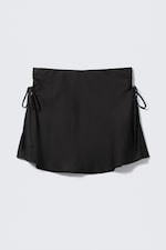 Black - Ruched Drawstring Mini Skirt - 0