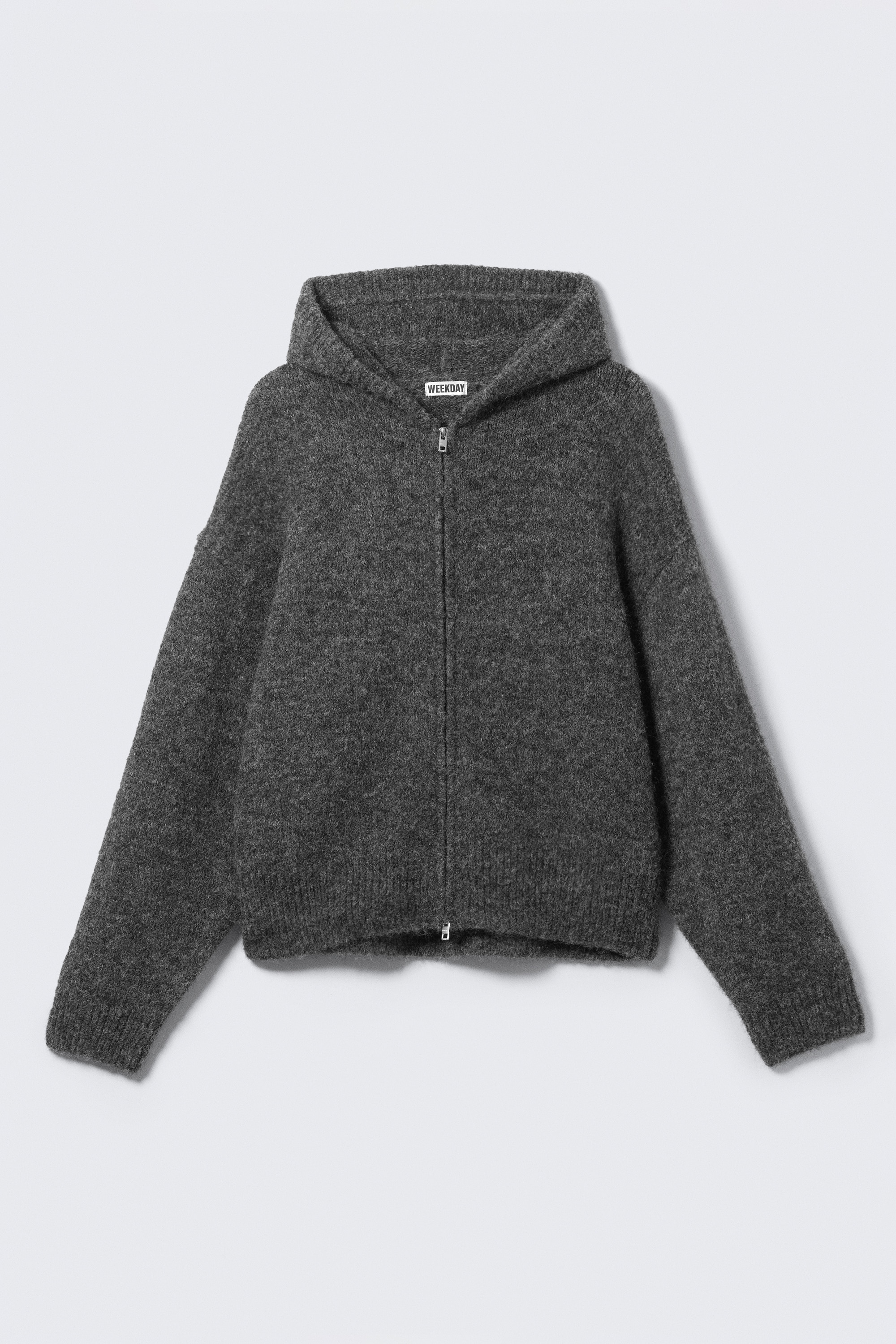 Sweat à capuche zippé boxy en maille de laine mélangée - Gris foncé/Marron foncé chiné