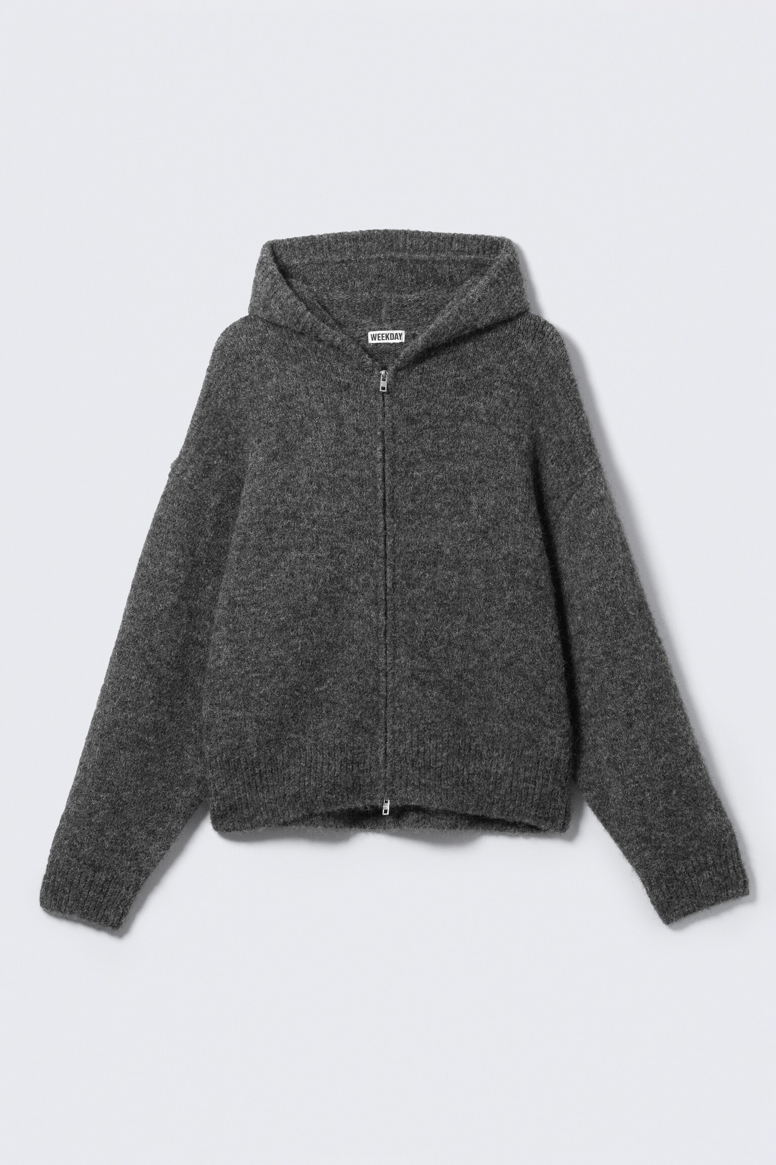 Knitted Boxy Wool-Blend Zip Hoodie - Dark Grey/Dark Brown Melange - 2