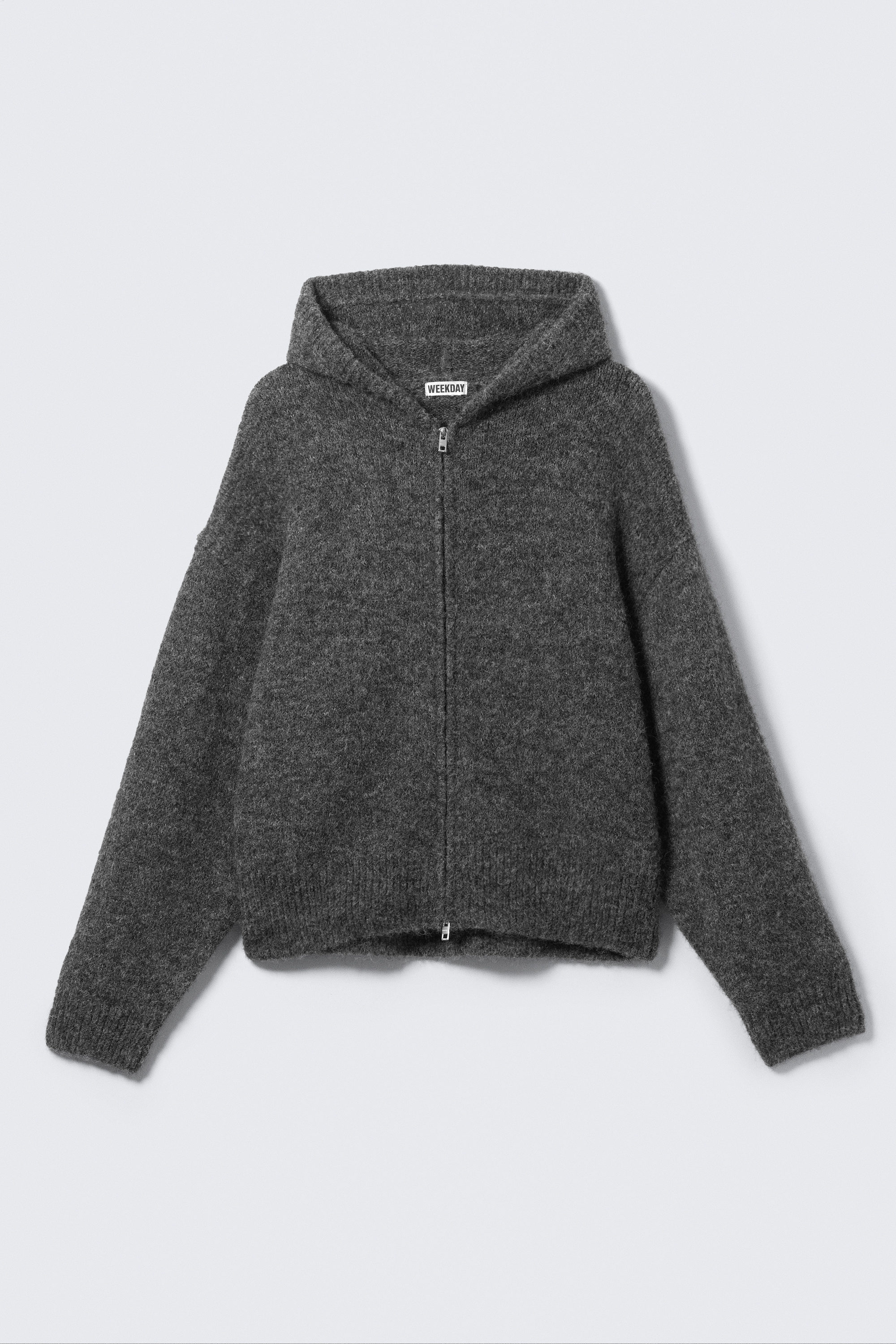 Dunkelgrau - Gestrickter, kastiger Zip-Hoodie aus Wollmischung - 1