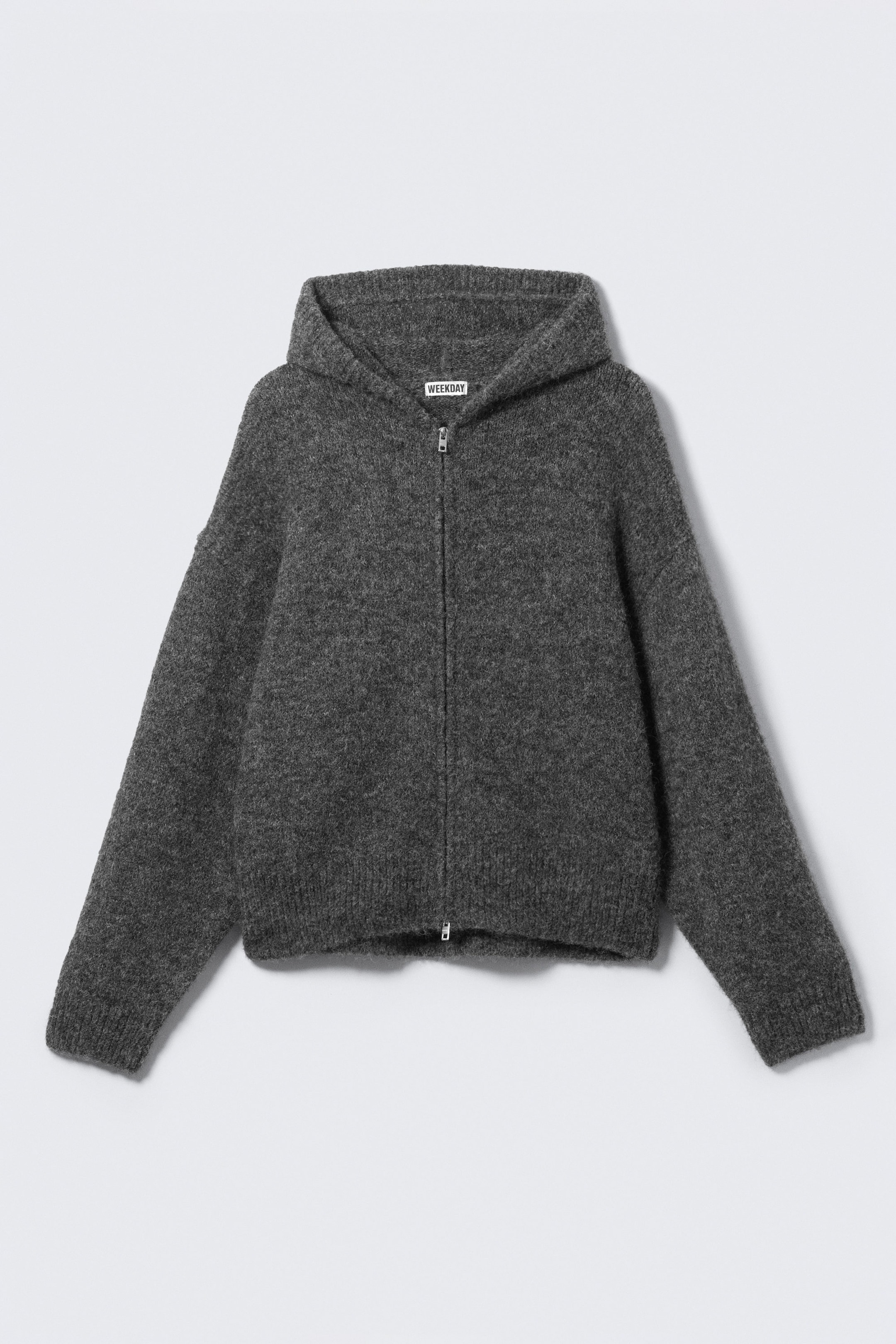 Donkergrijs - Gebreide boxy hoodie van wolmix met rits - 4