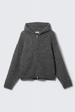 Donkergrijs - Gebreide boxy hoodie van wolmix met rits - 4