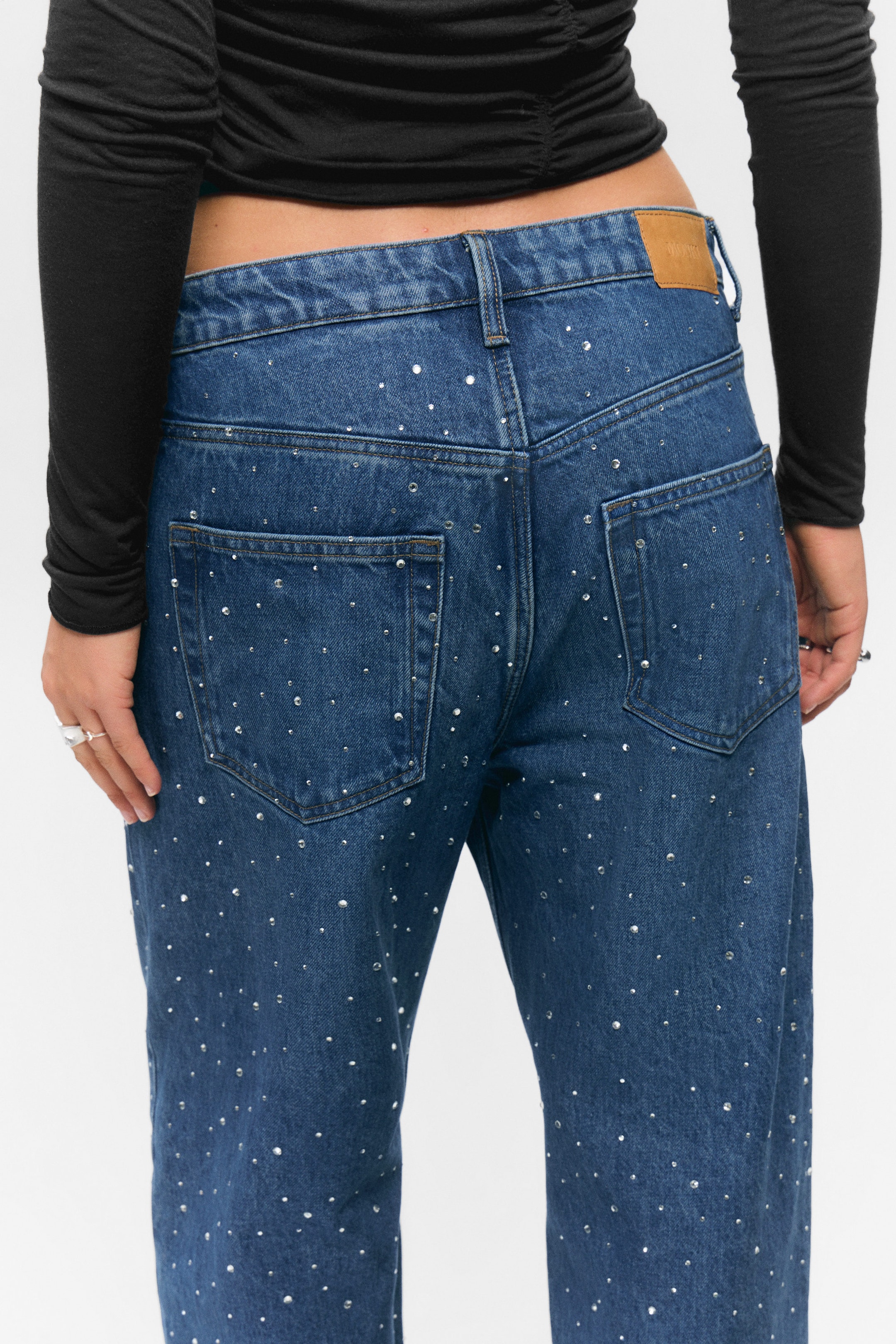 Embellished Blue - Dark Blue - Missy Embellished Low Rise Straight Leg Jeans - 3
