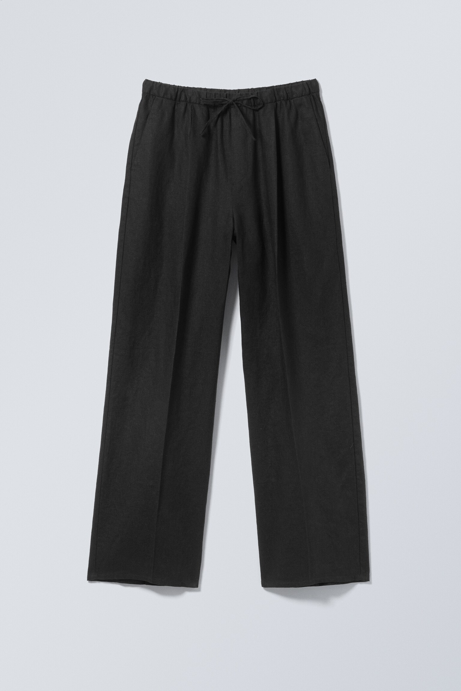 Pantalón de lino holgado de pernera recta - Negro/Blanco/Gris oscuro - 1