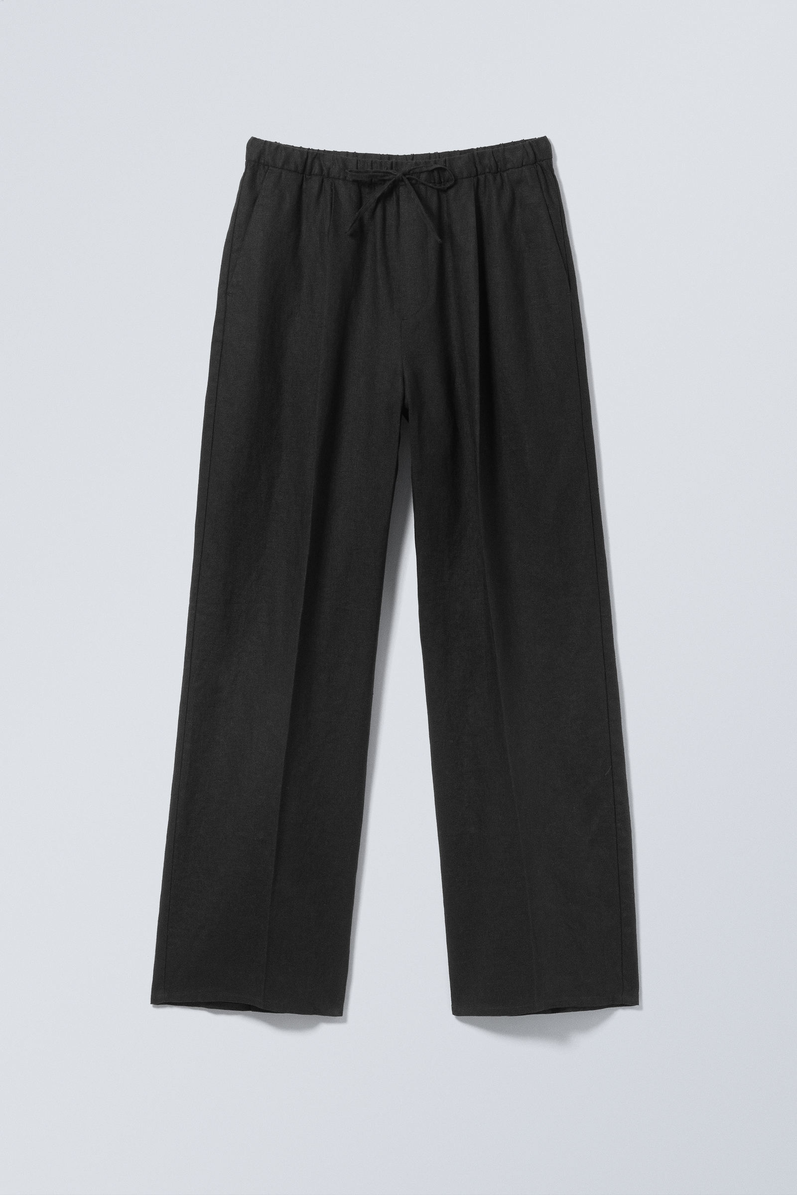 loose fit straight leg linen trousers - Black | Weekday WW