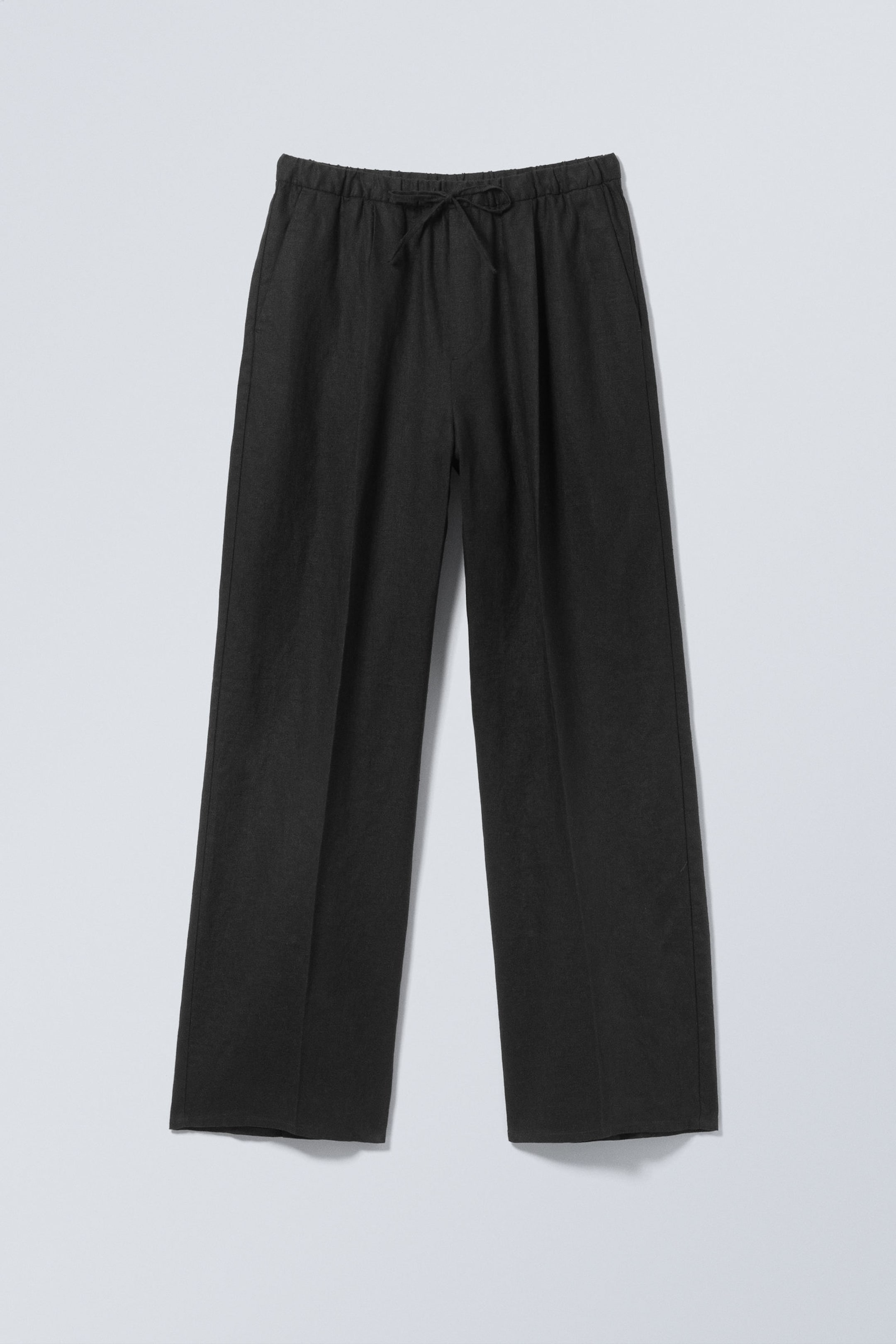 Schwarz - Locker geschnittene Leinenhose mit geradem Bein - 4
