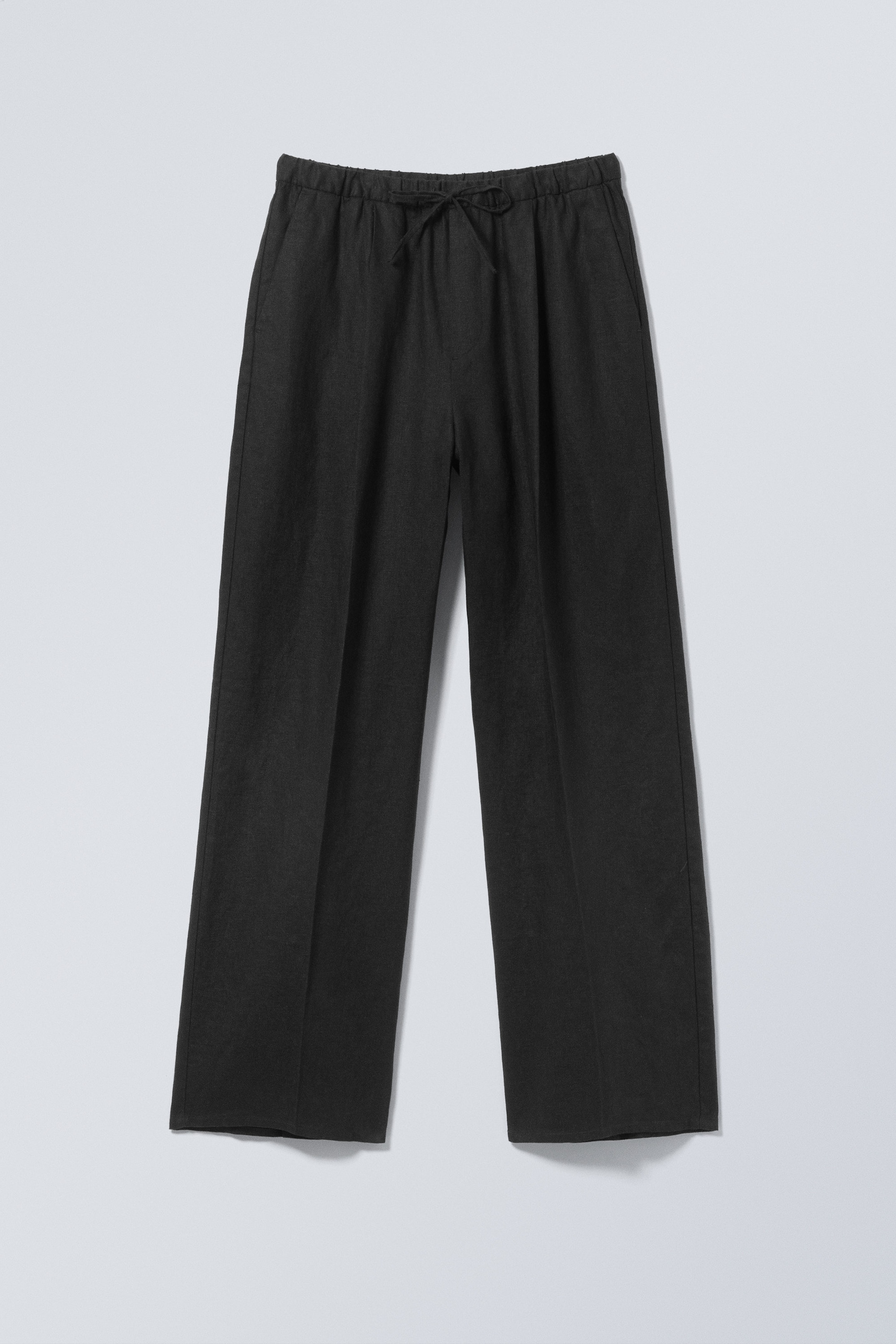 Black - Loose Fit Straight Leg Linen Trousers - 1