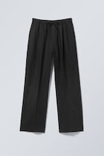 Black - Loose Fit Straight Leg Linen Trousers - 0