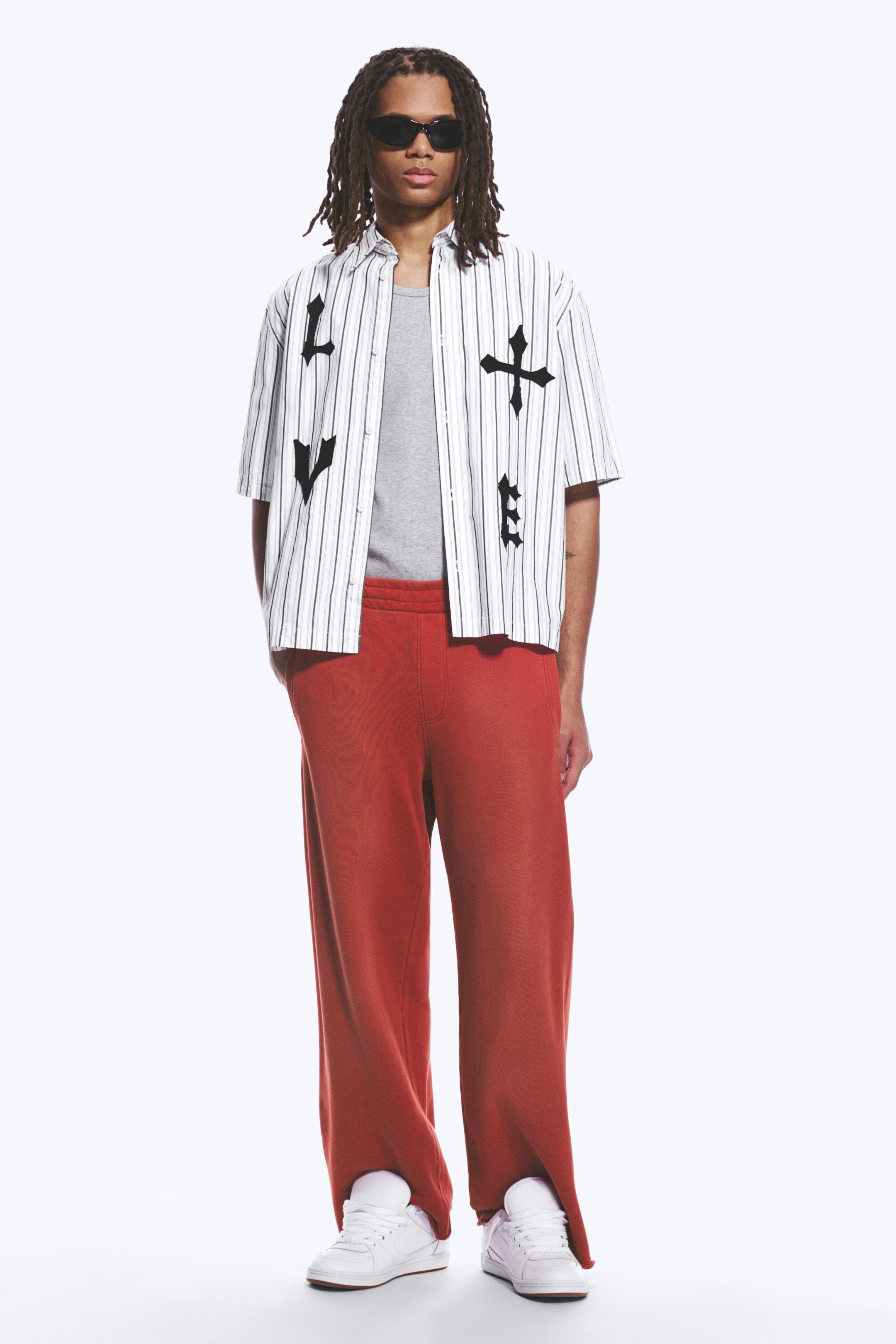 White & Black Stripes - Boxy Short-Sleeved Graphic Shirt - 2