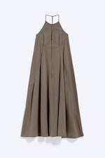 Dunkles Graubraun - Kleid mit Wasserfallausschnitt und A-Linie - 4