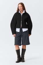 Black - Beige Stripe - Zip-off Nylon Track Trousers - 1