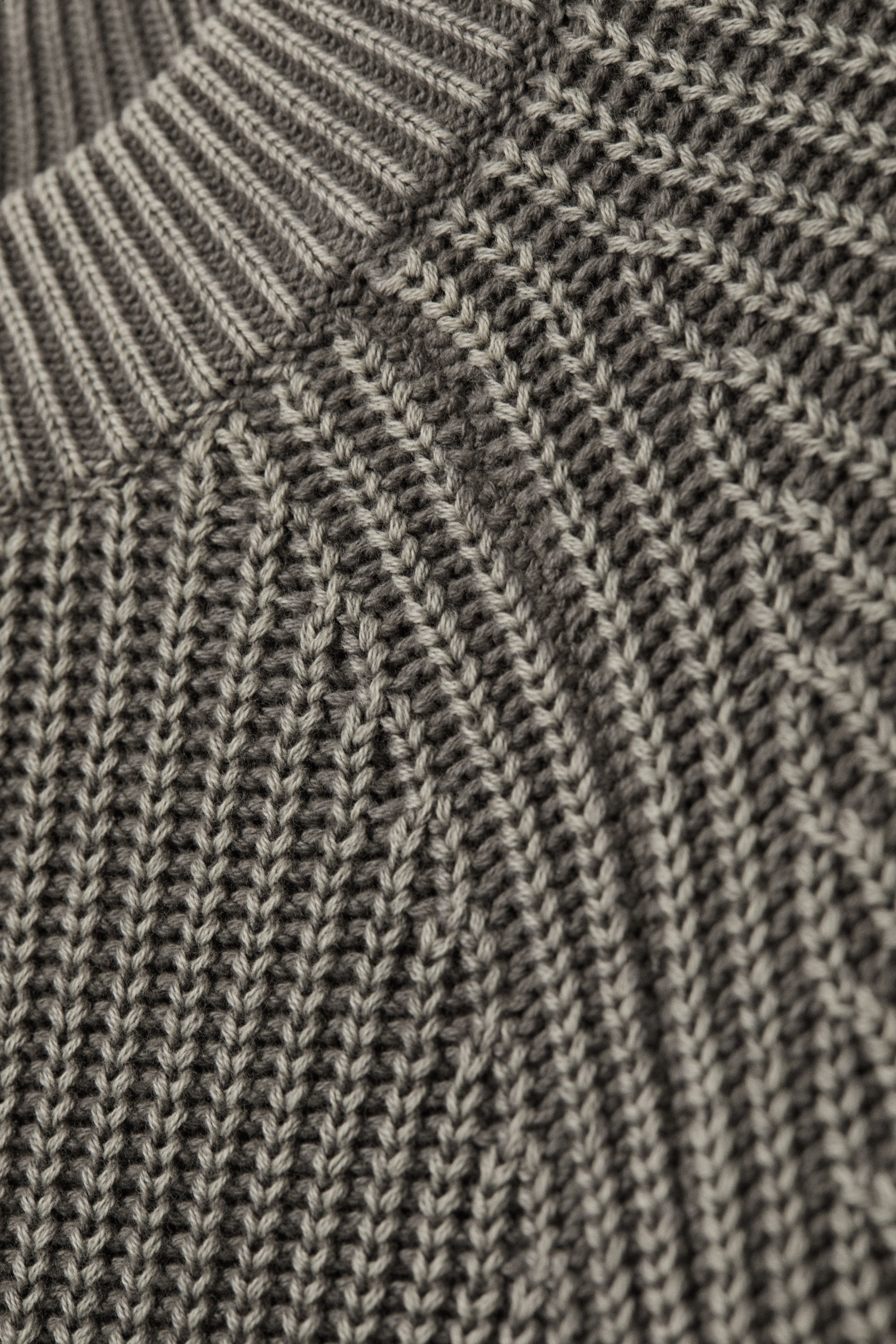 Washed Dark Grey Melange - Relaxed Knitted Cotton Sweater - 4