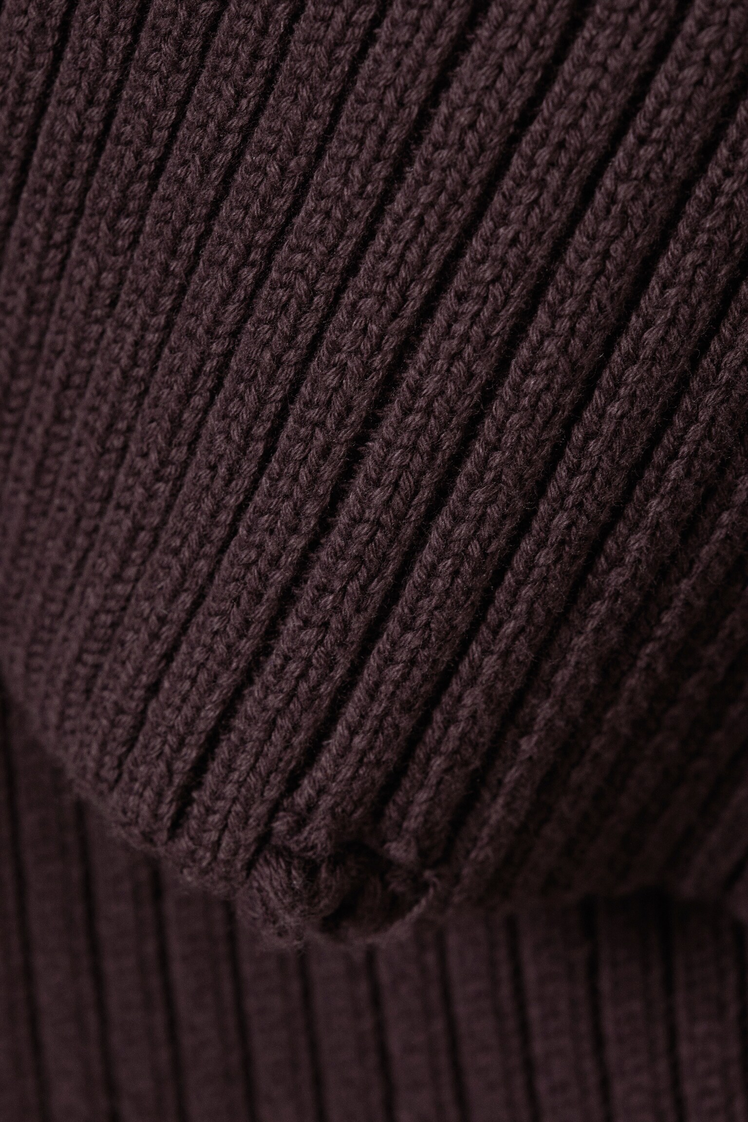 Loose Ribbed Cotton Sweater - Dark Mauve - 2