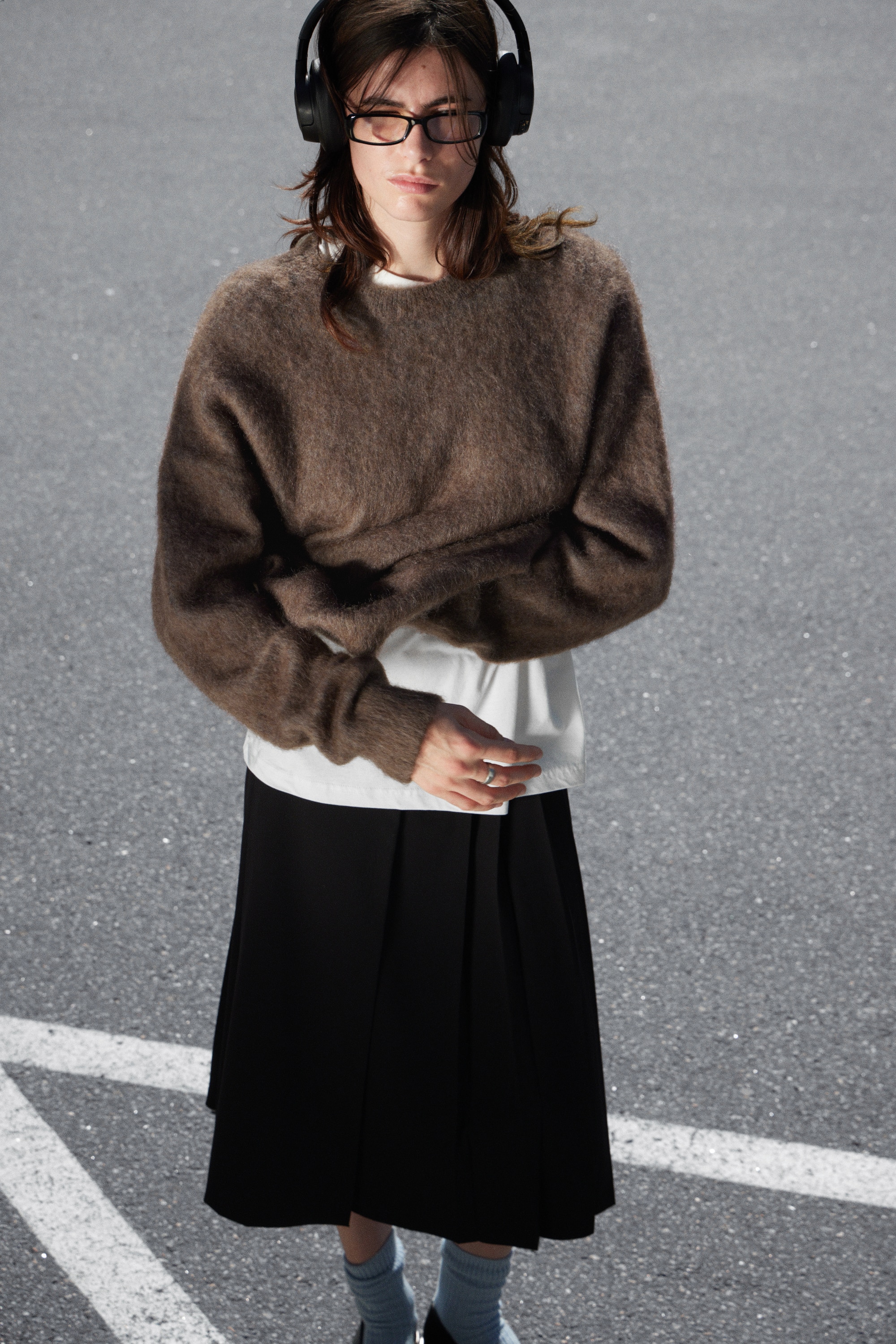 Oversized-Strickpullover aus Mohairmischung - Braun/Beige/Dunkelgrün